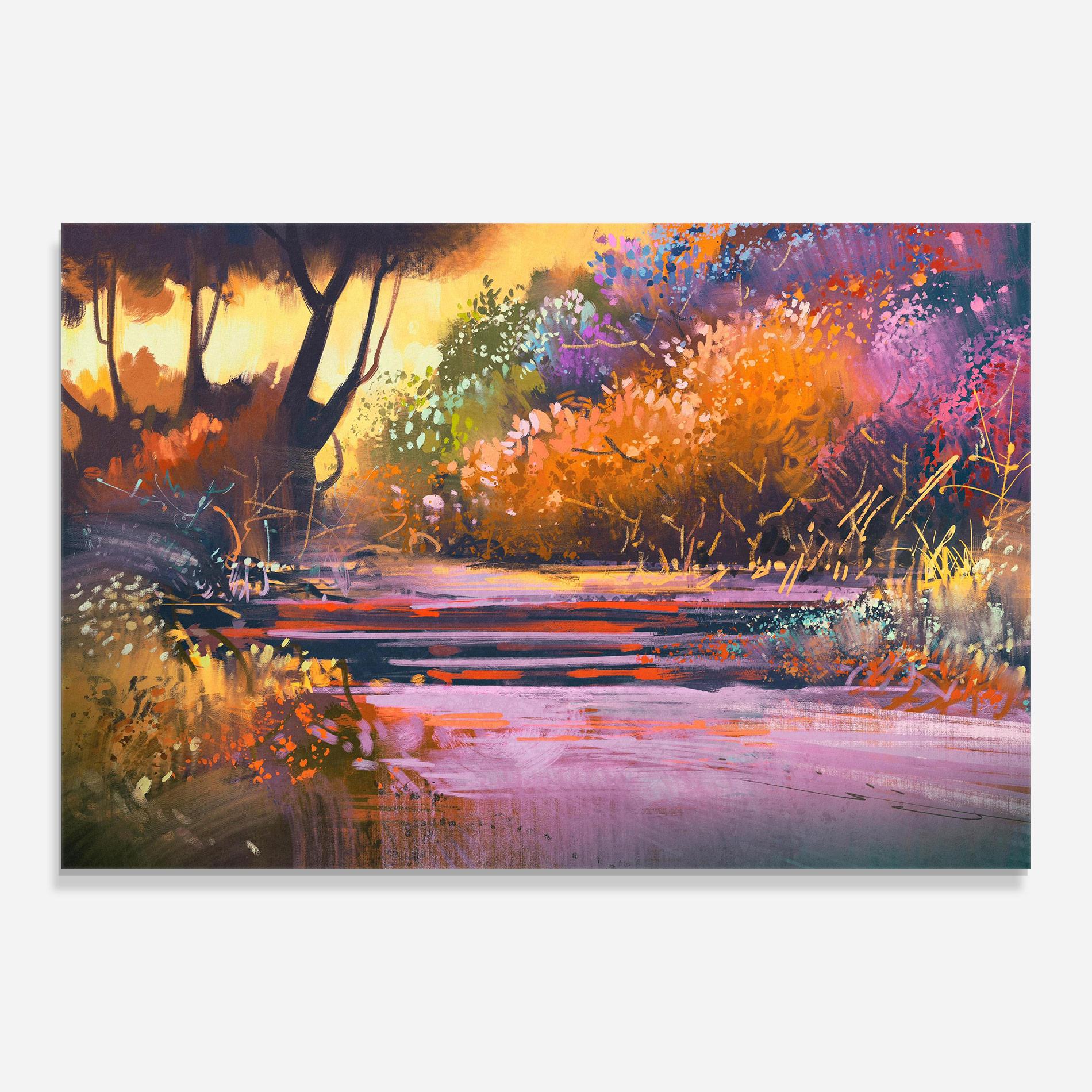 Tablou Sticla Landscape Colorful Trees mockup 0