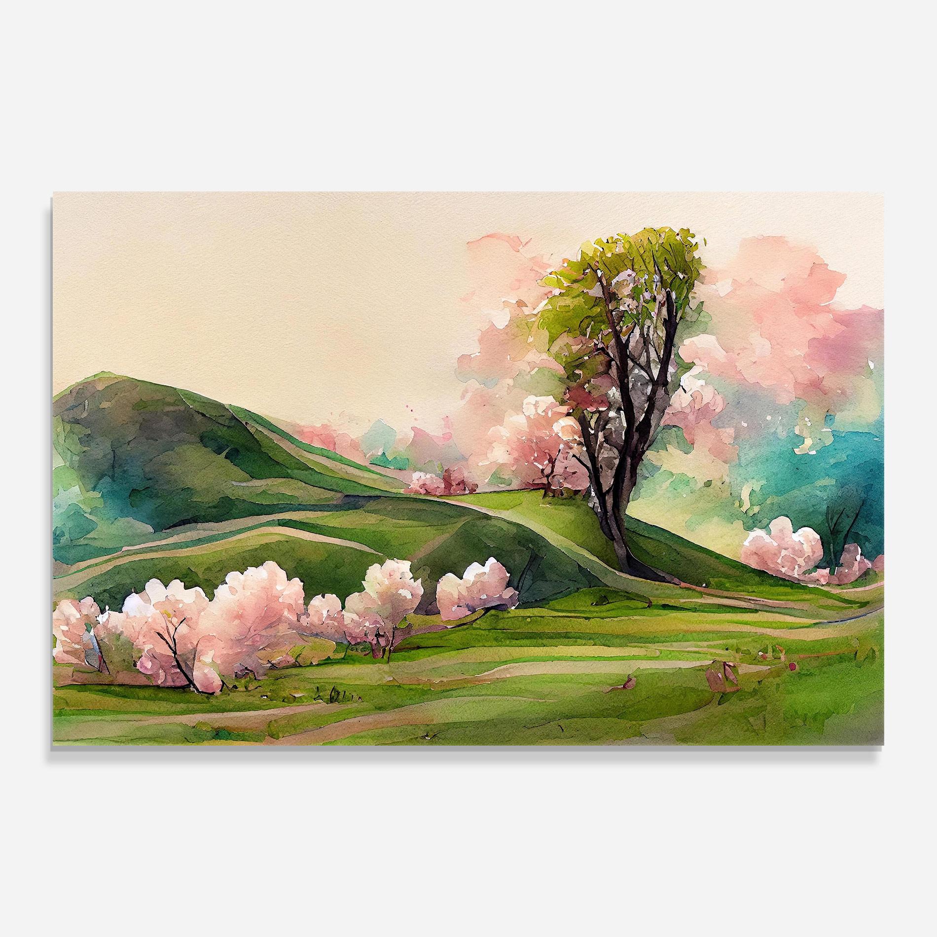 Tablou Sticla Pink Spring Trees mockup 0