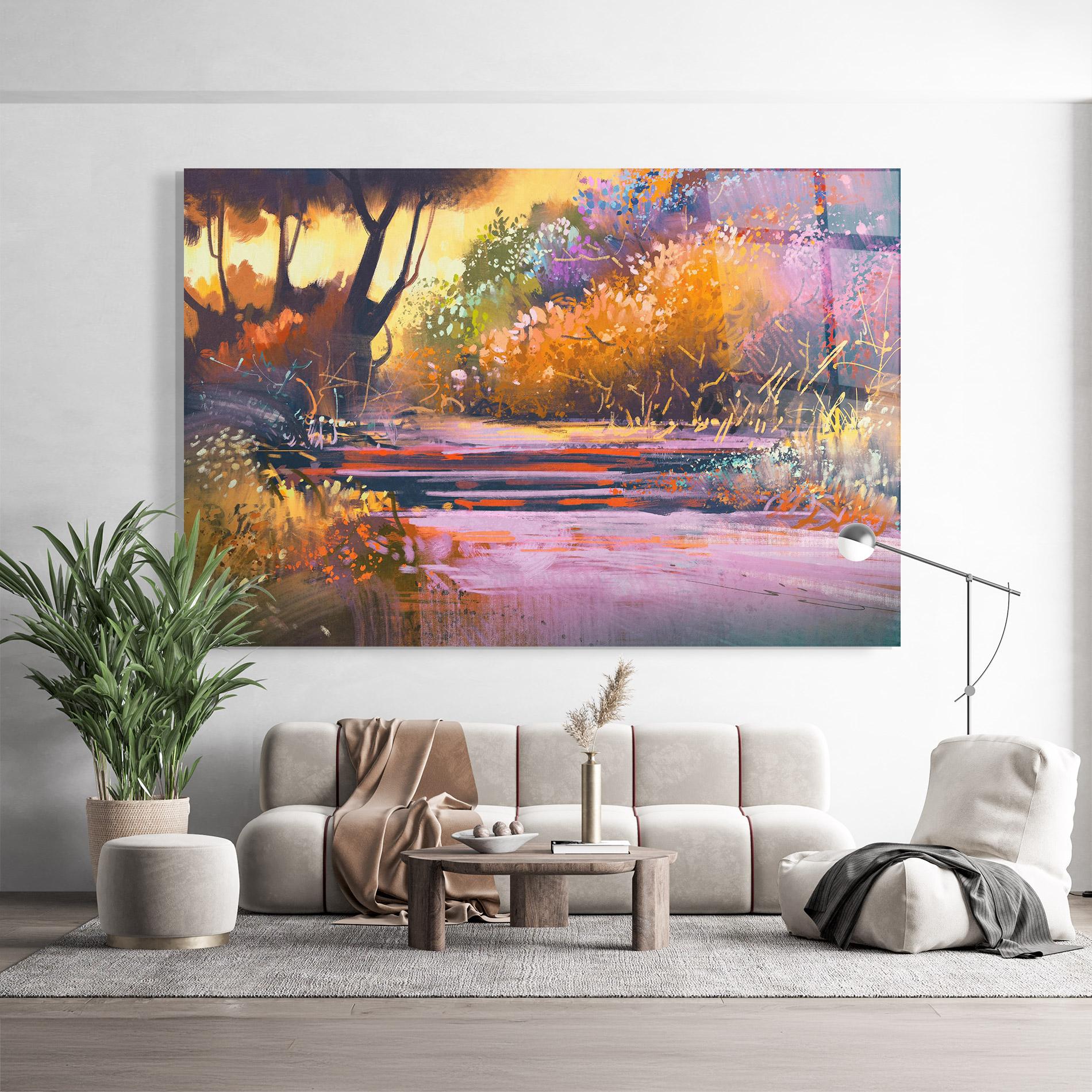 Tablou Sticla Landscape Colorful Trees mockup 9