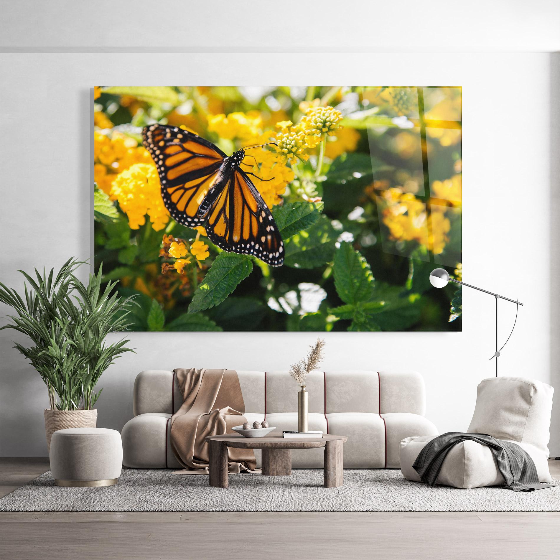 Tablou Sticla Orange Spring Butterfly mockup 9