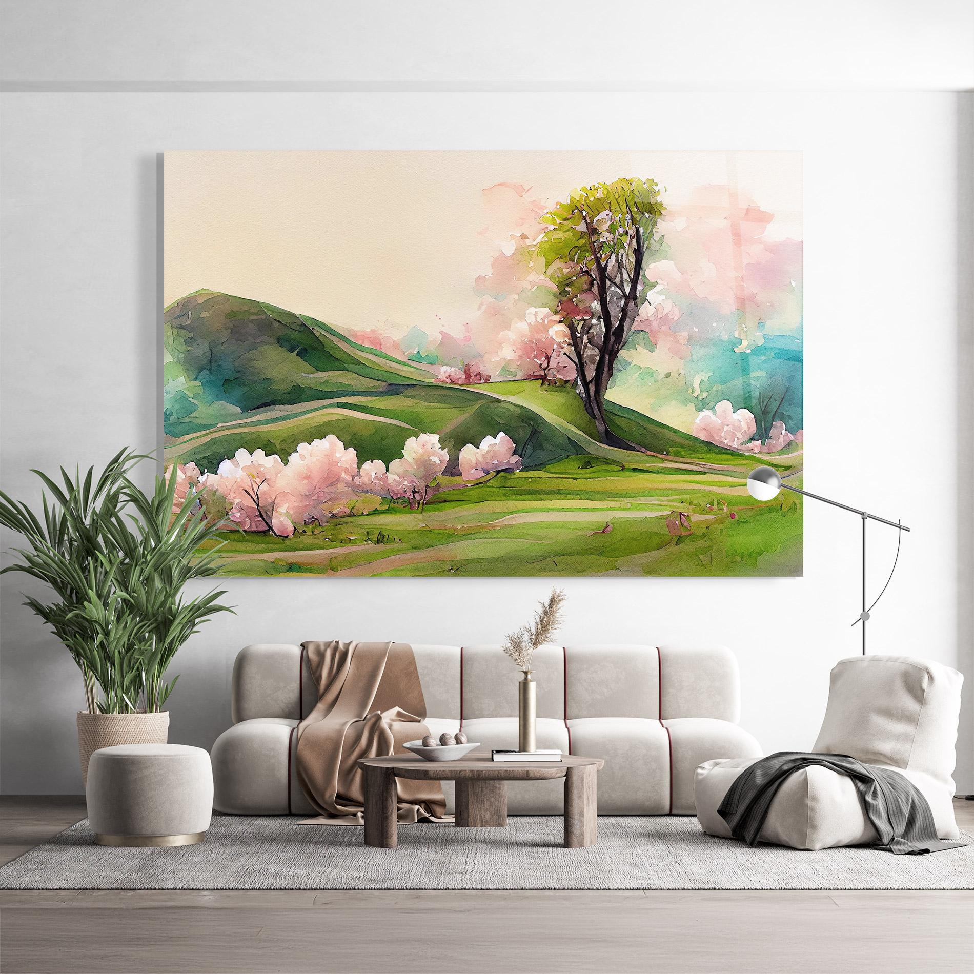 Tablou Sticla Pink Spring Trees mockup 9