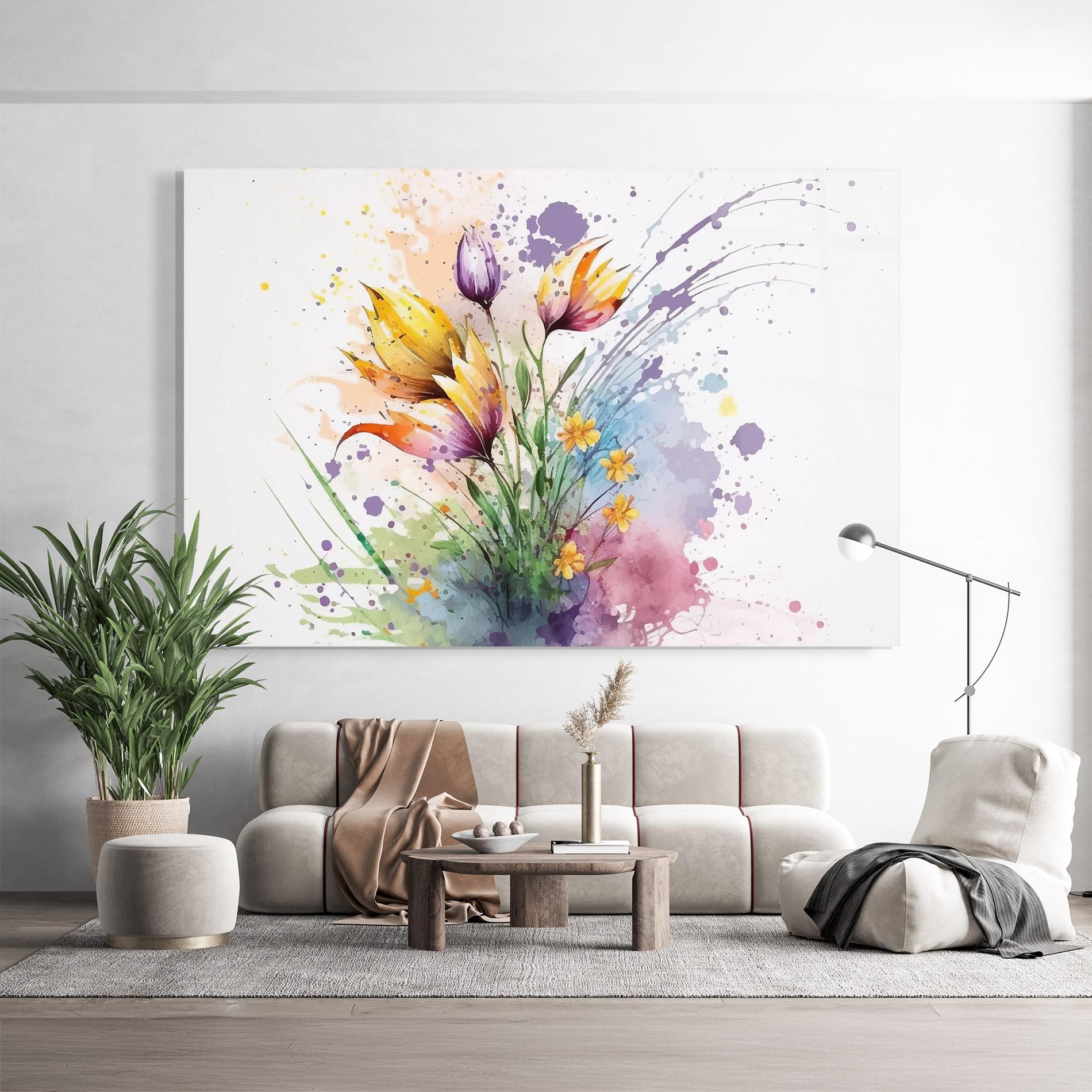 Tablou Sticla Purple Yellow Spring mockup 9