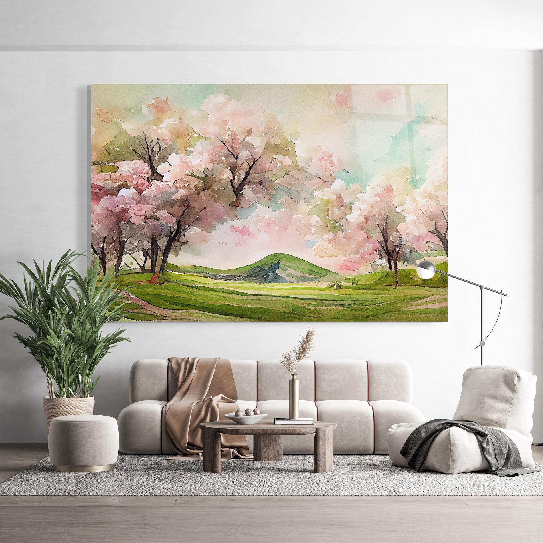 Tablou Sticla Spring Pink Trees mockup 9