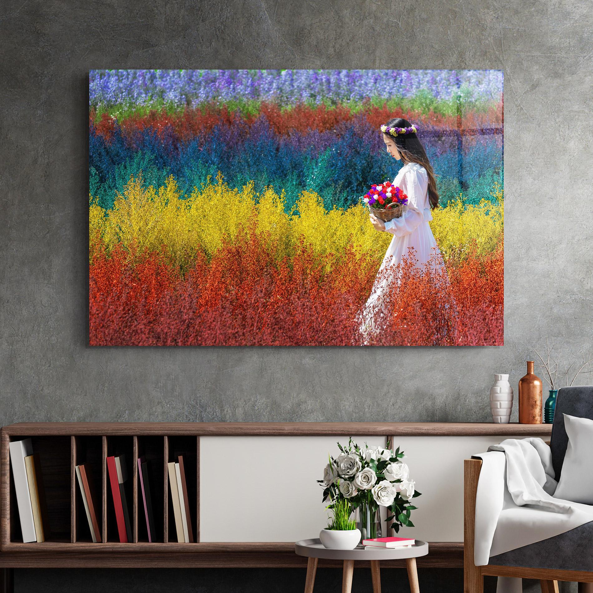 Tablou Sticla Holding Spring Flowers mockup 2