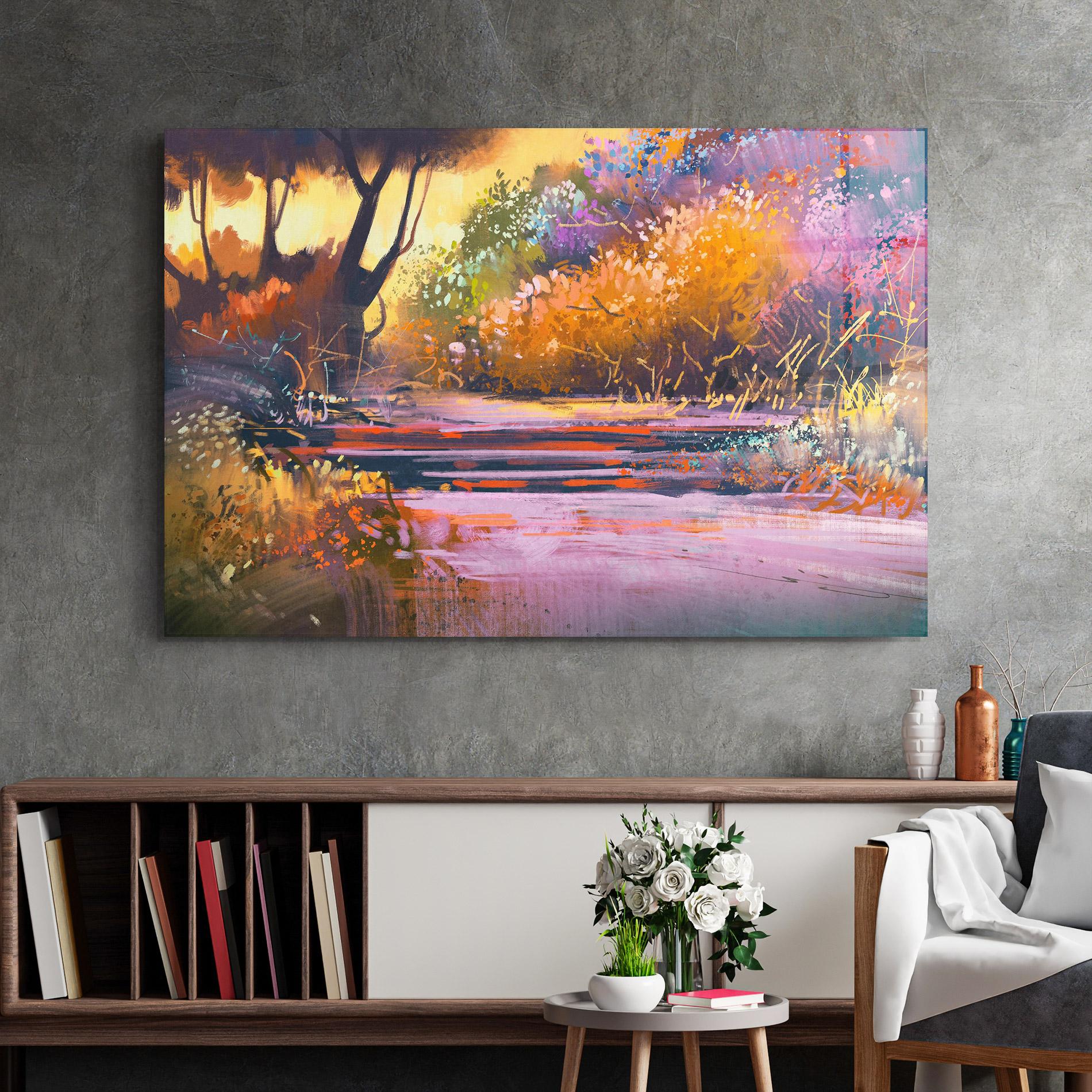 Tablou Sticla Landscape Colorful Trees mockup 2