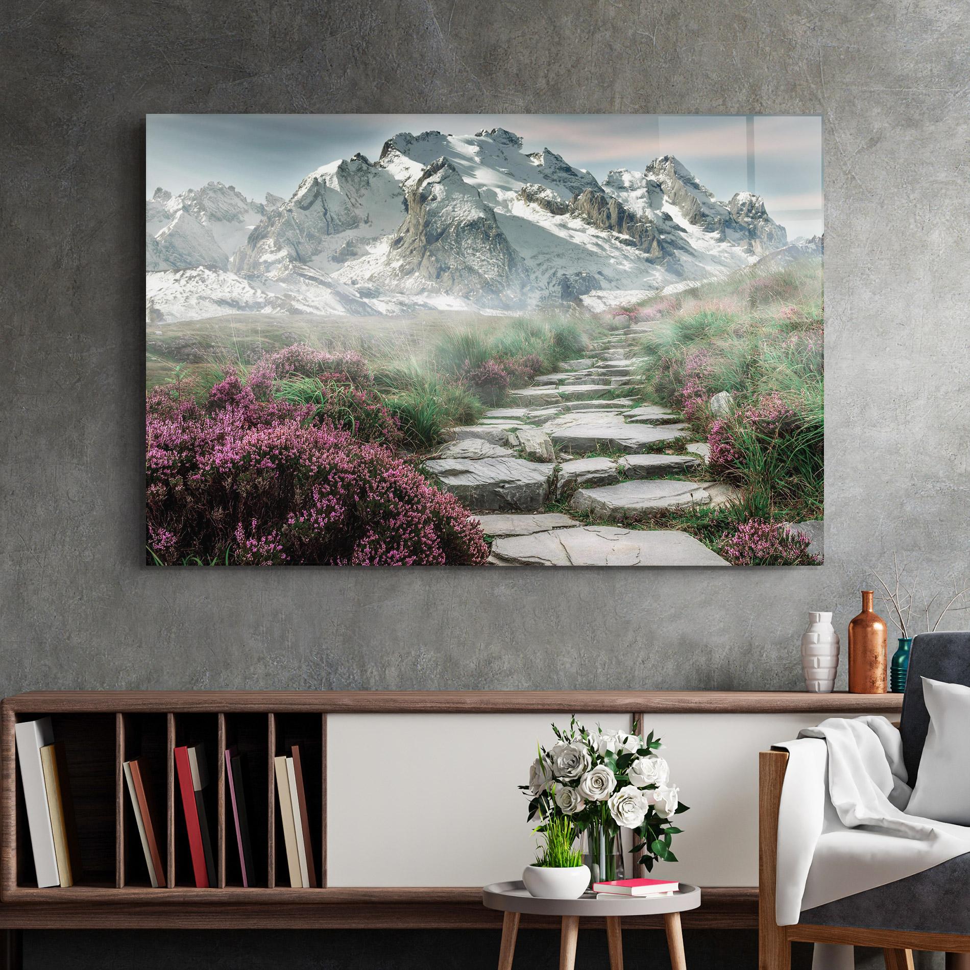 Tablou Sticla Mountain Spring View mockup 2