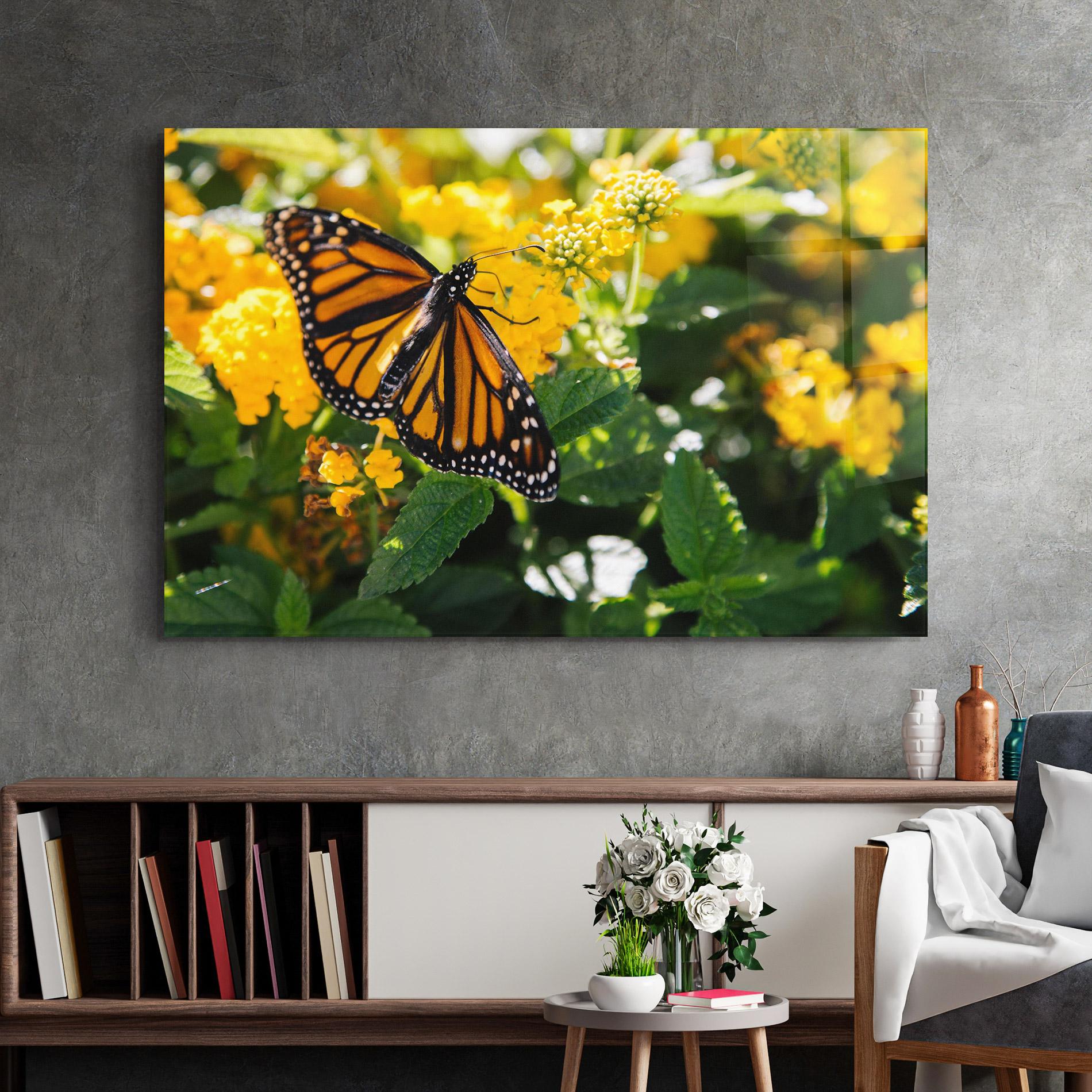 Tablou Sticla Orange Spring Butterfly mockup 2