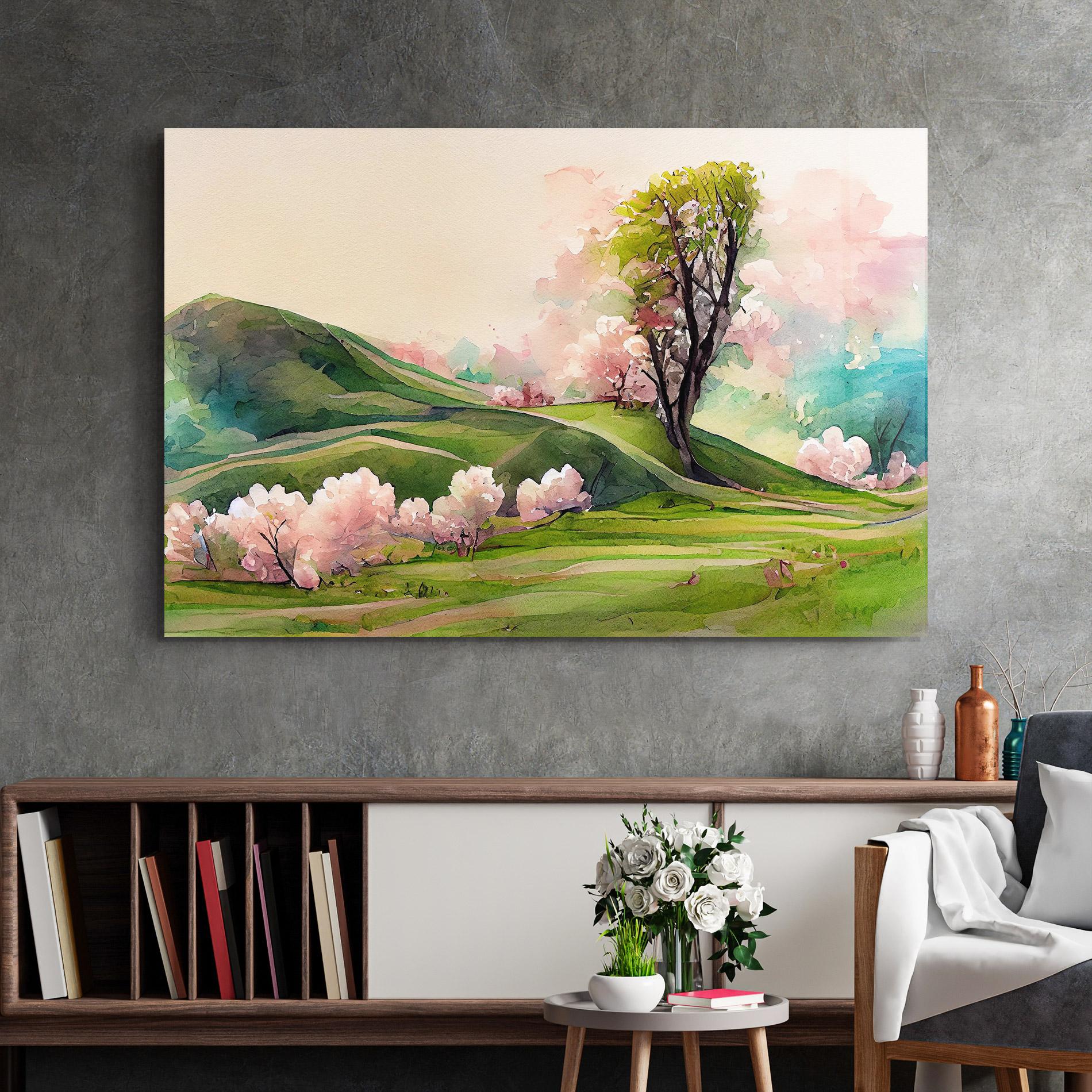 Tablou Sticla Pink Spring Trees mockup 2