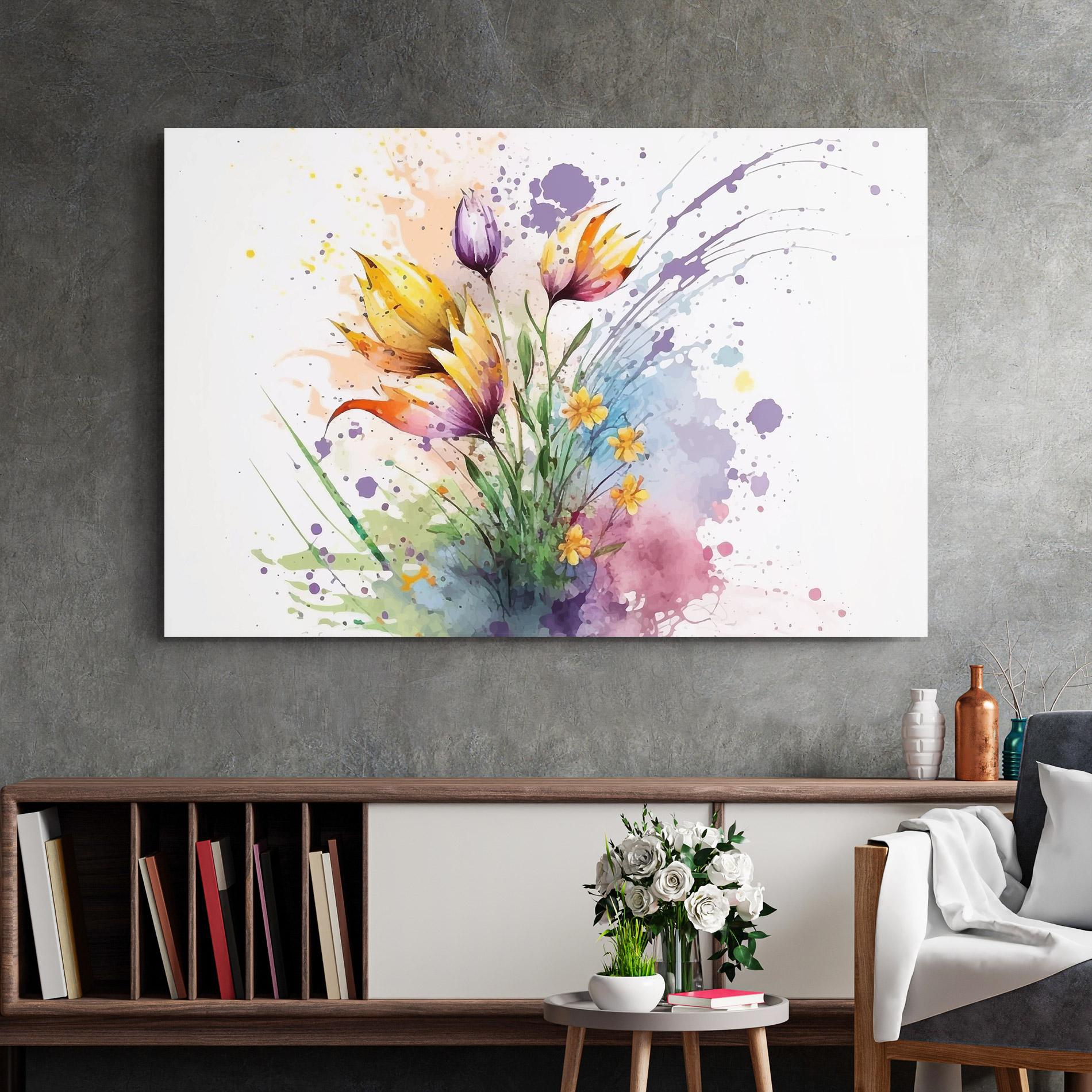 Tablou Sticla Purple Yellow Spring mockup 2