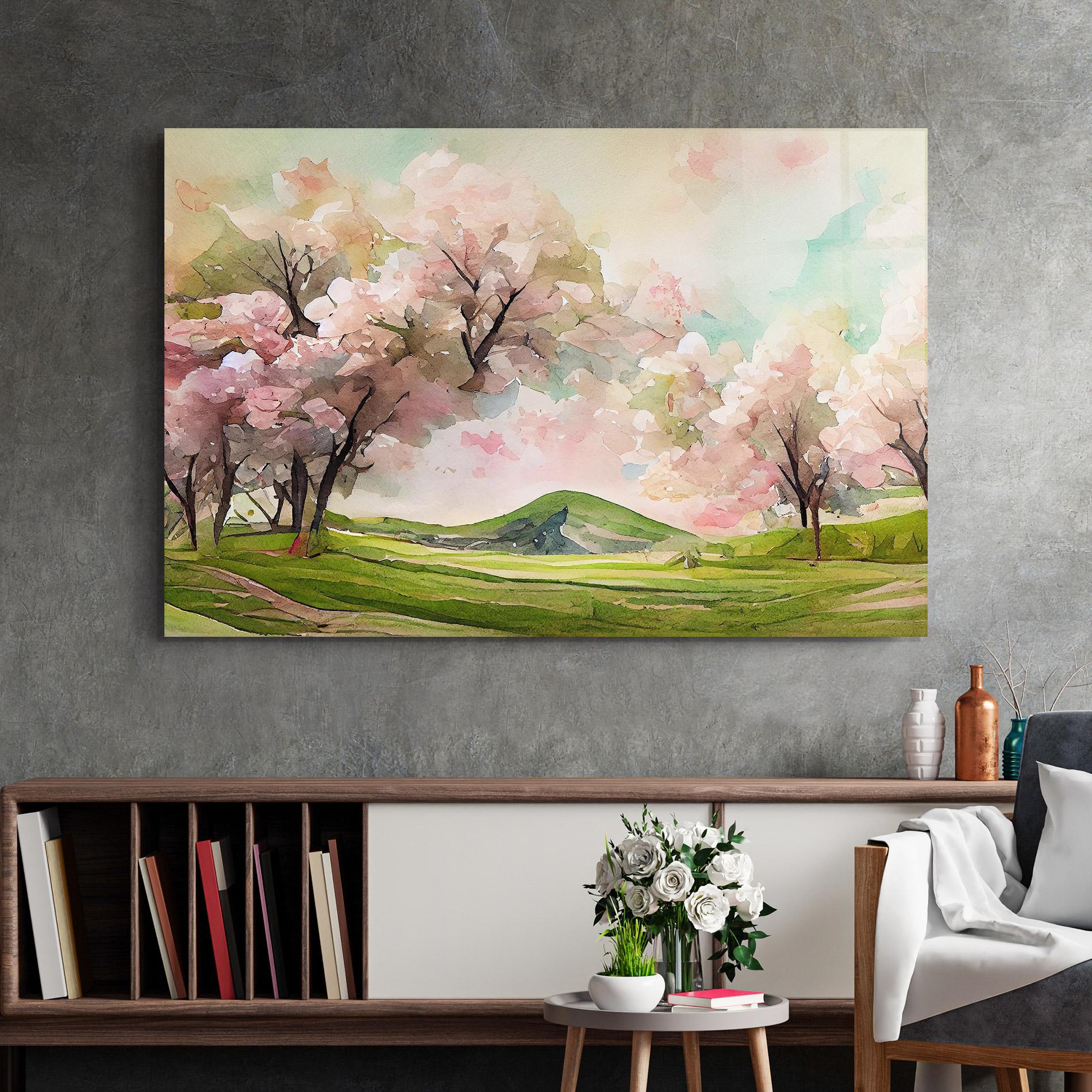 Tablou Sticla Spring Pink Trees mockup 2