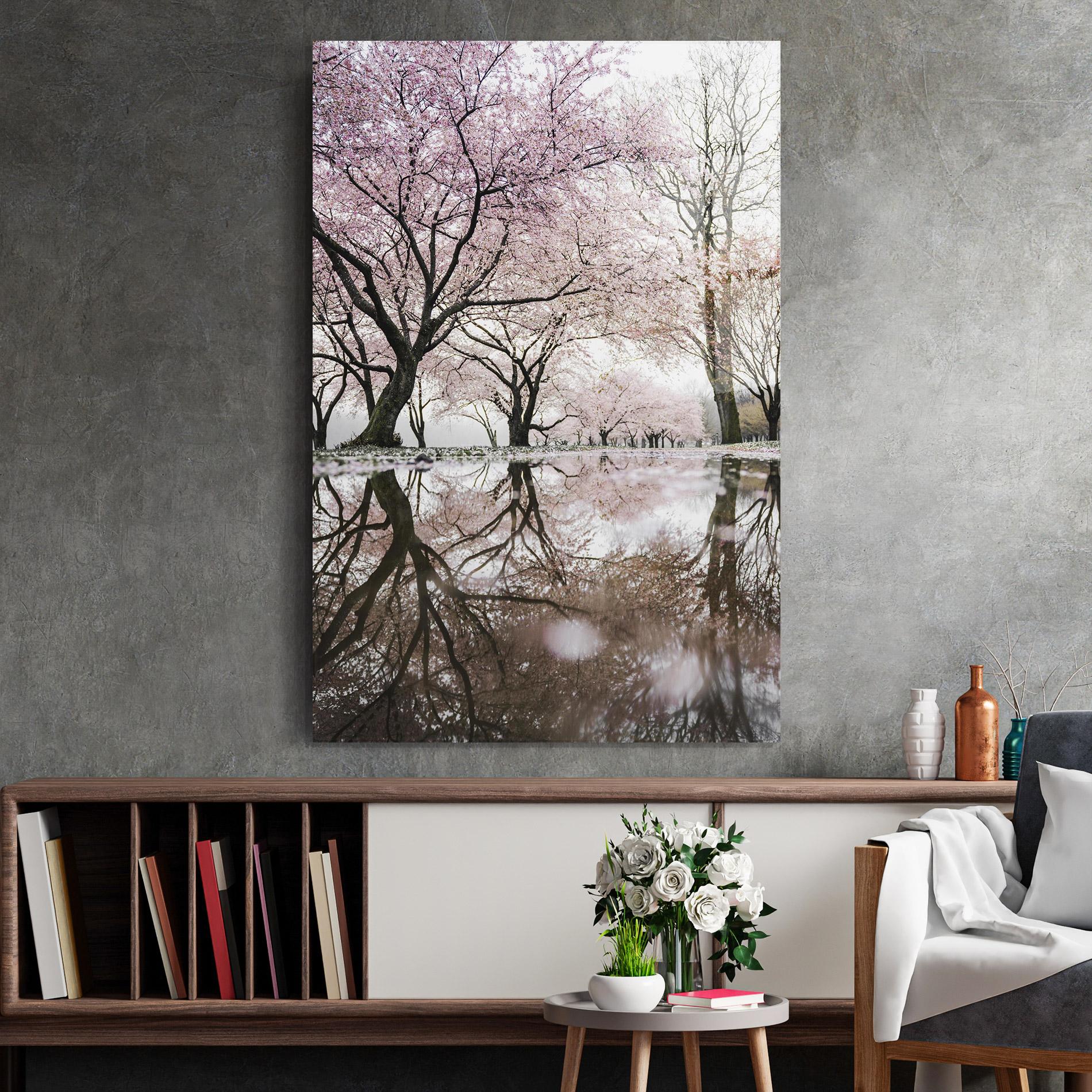Tablou Sticla Pretty Pink Spring Tree mockup 2