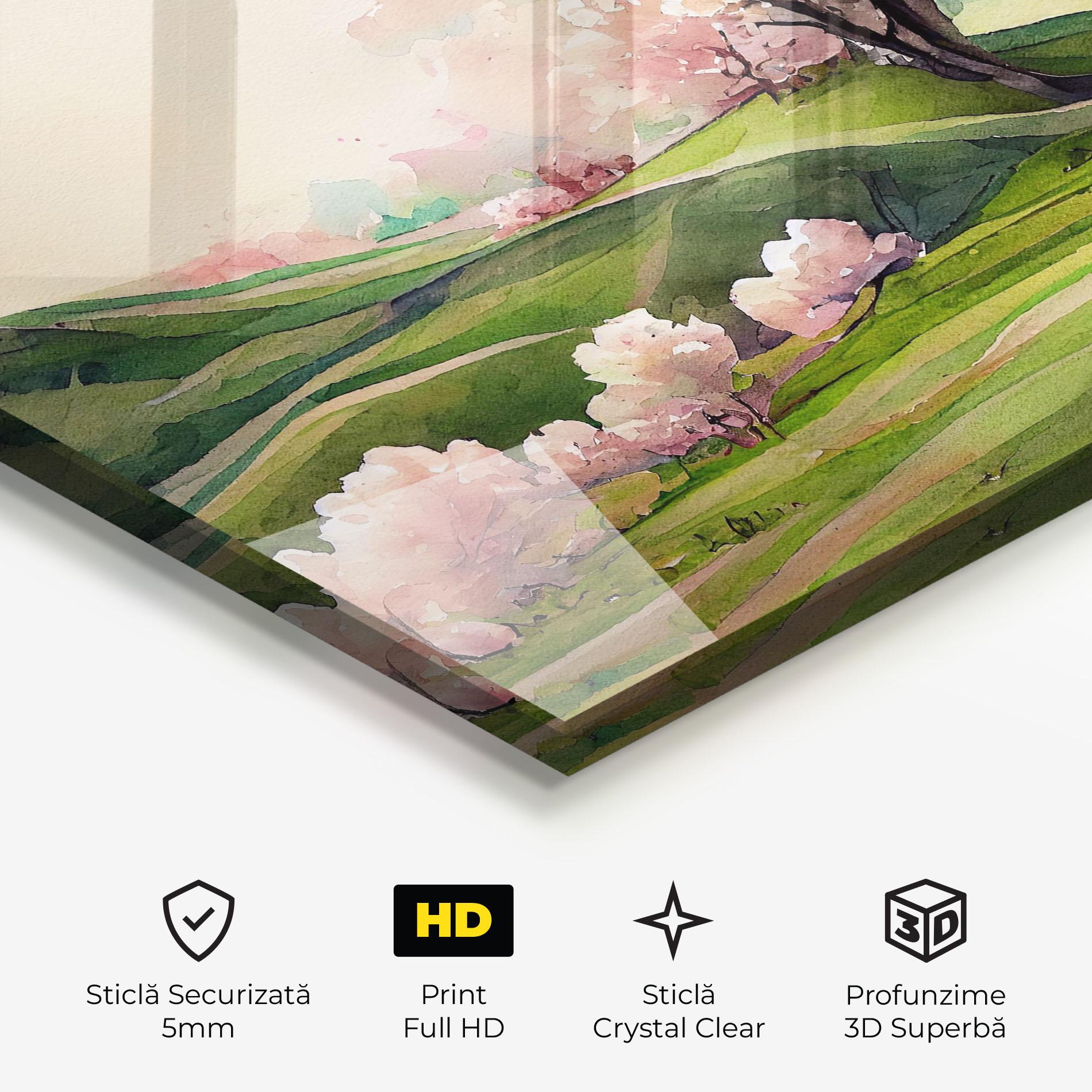 Tablou Sticla Pink Spring Trees mockup 3