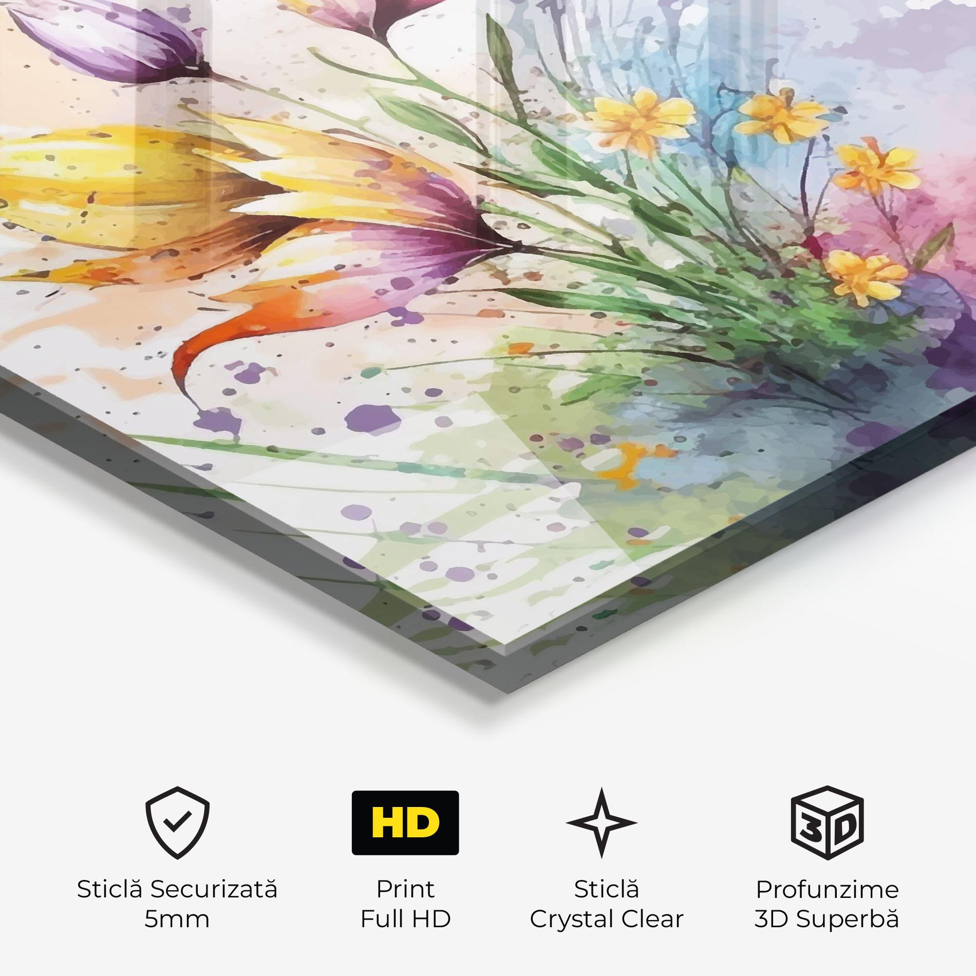 Tablou Sticla Purple Yellow Spring mockup 3