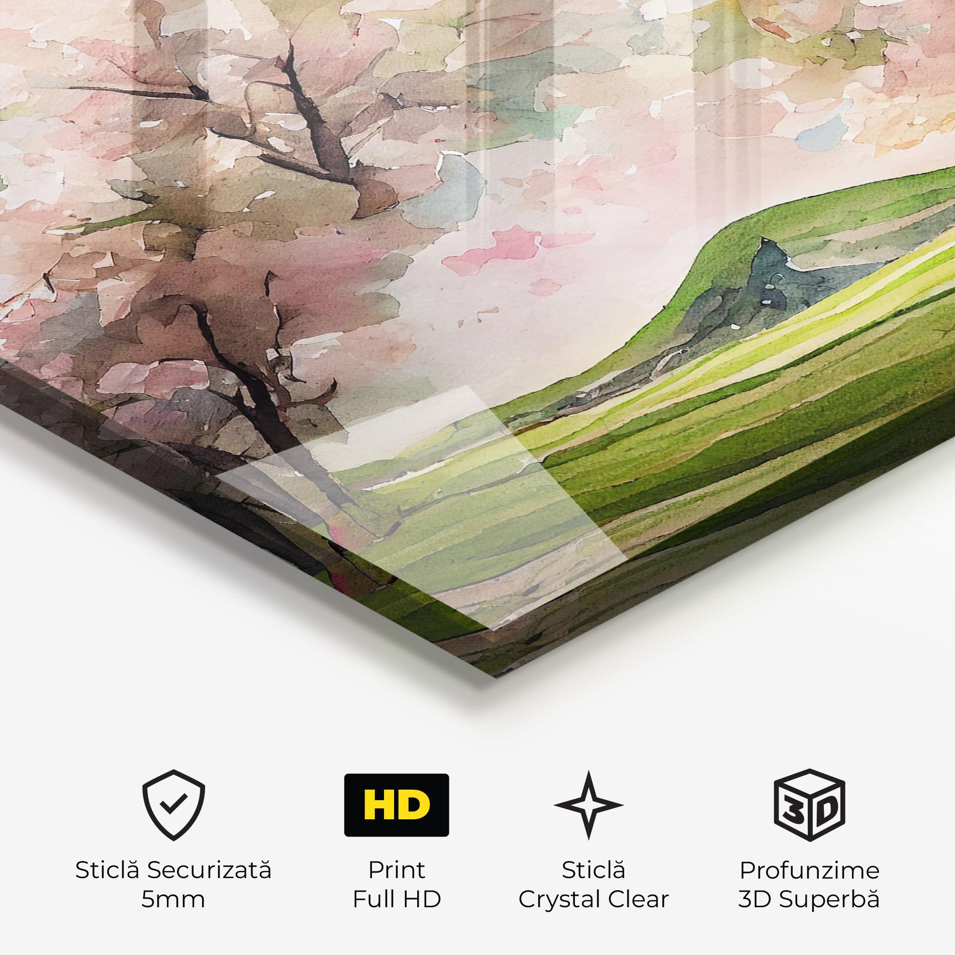 Tablou Sticla Spring Pink Trees mockup 3