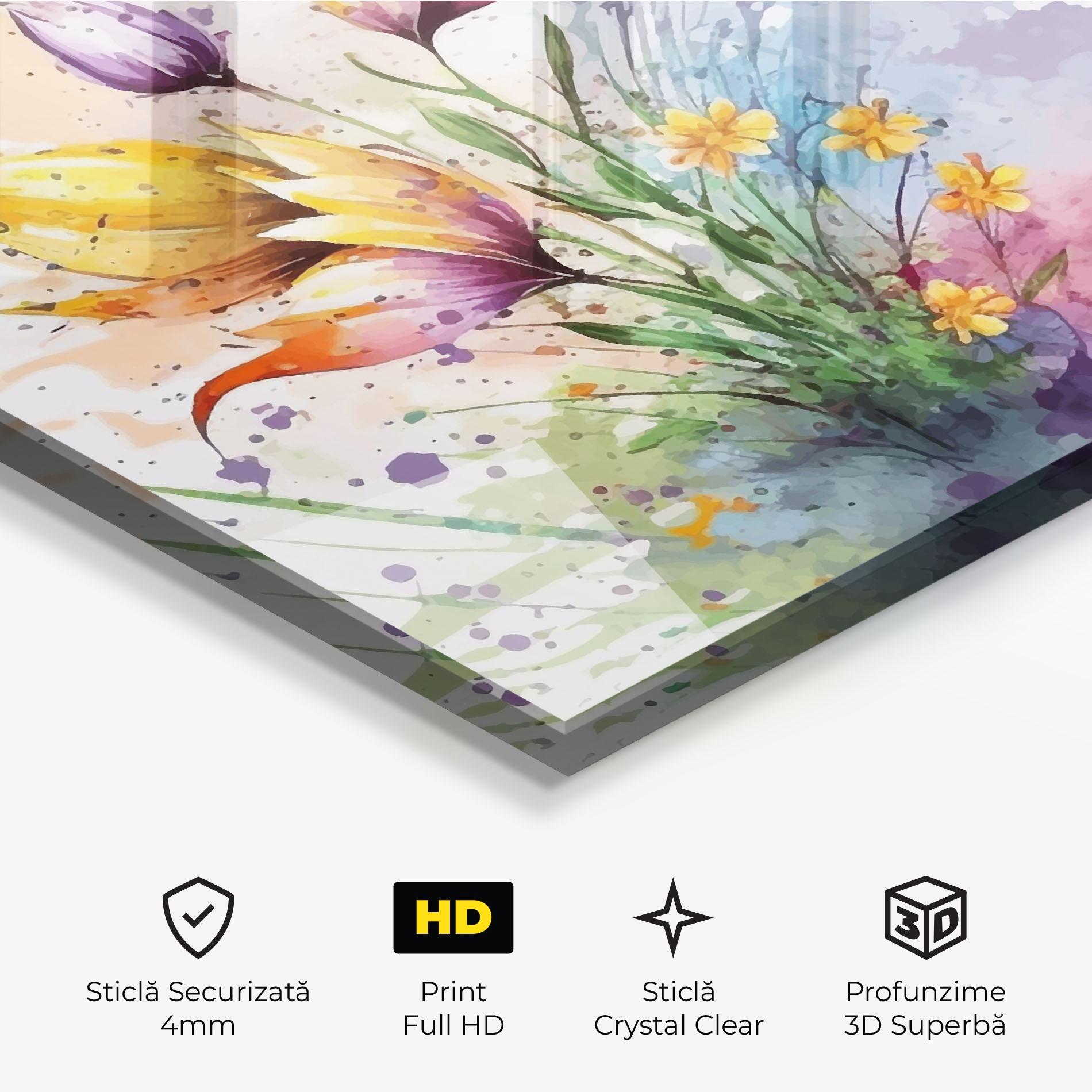 Tablou Sticla Purple Yellow Spring mockup 3