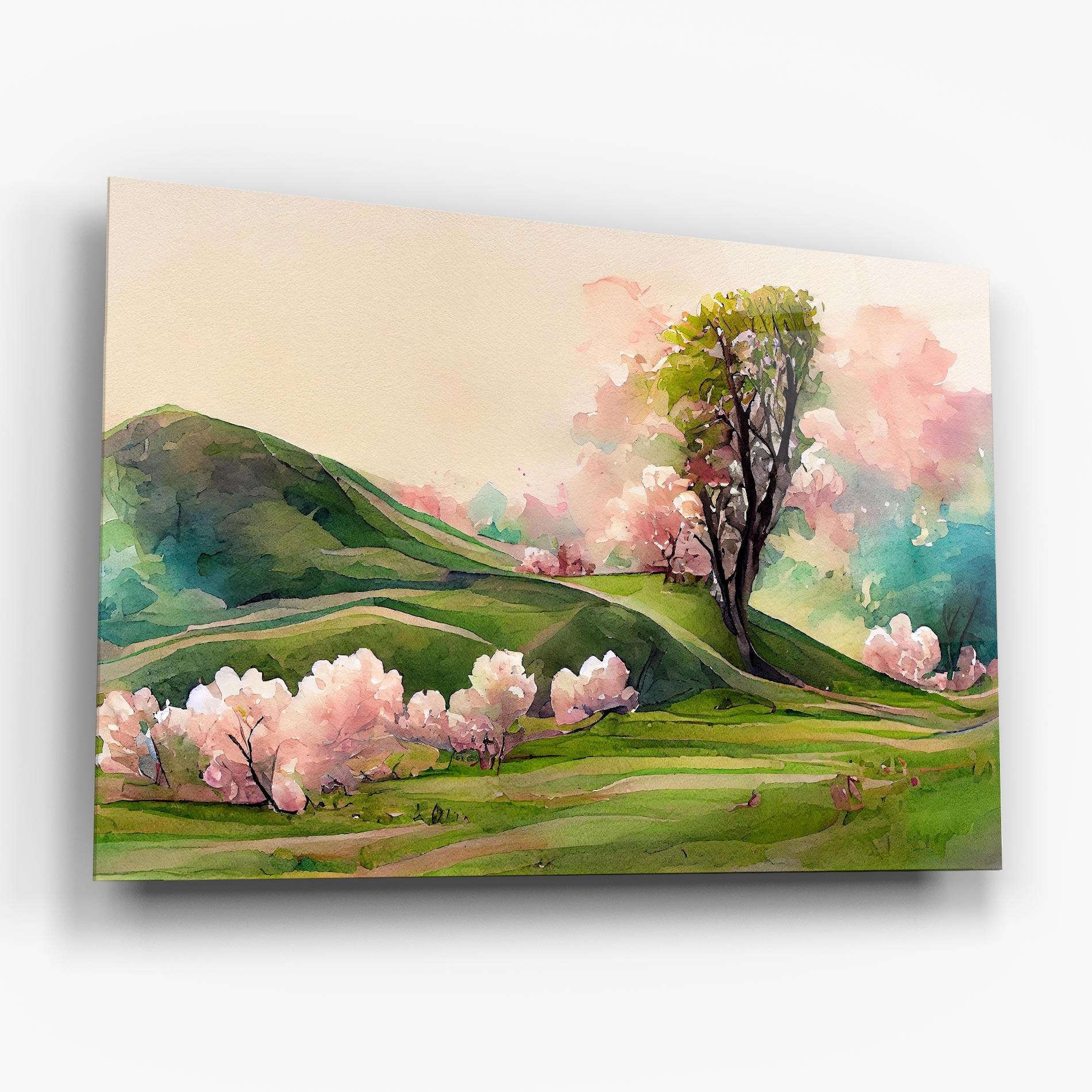 Tablou Sticla Pink Spring Trees mockup 6