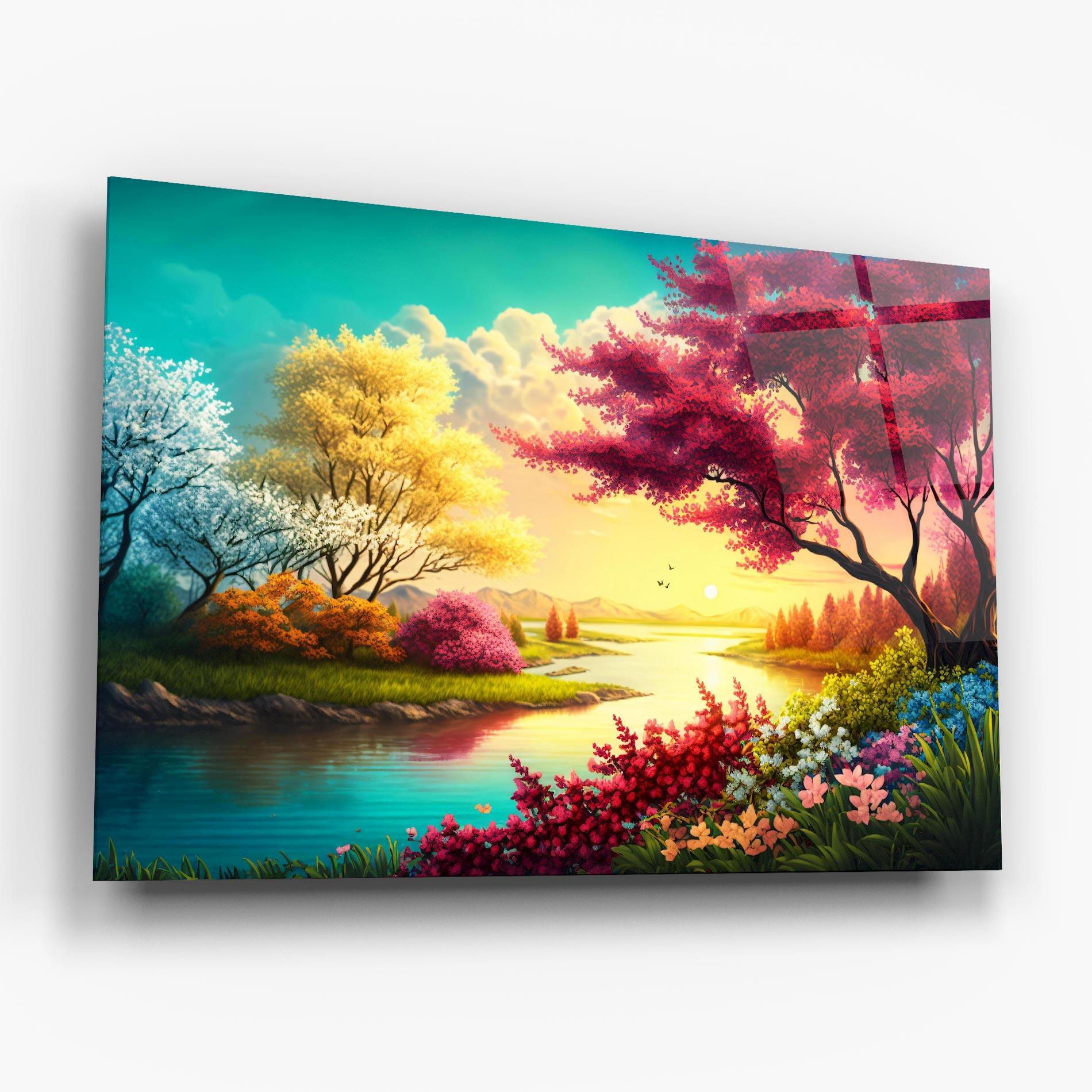 Tablou Sticla Pink Yellow Trees mockup 6