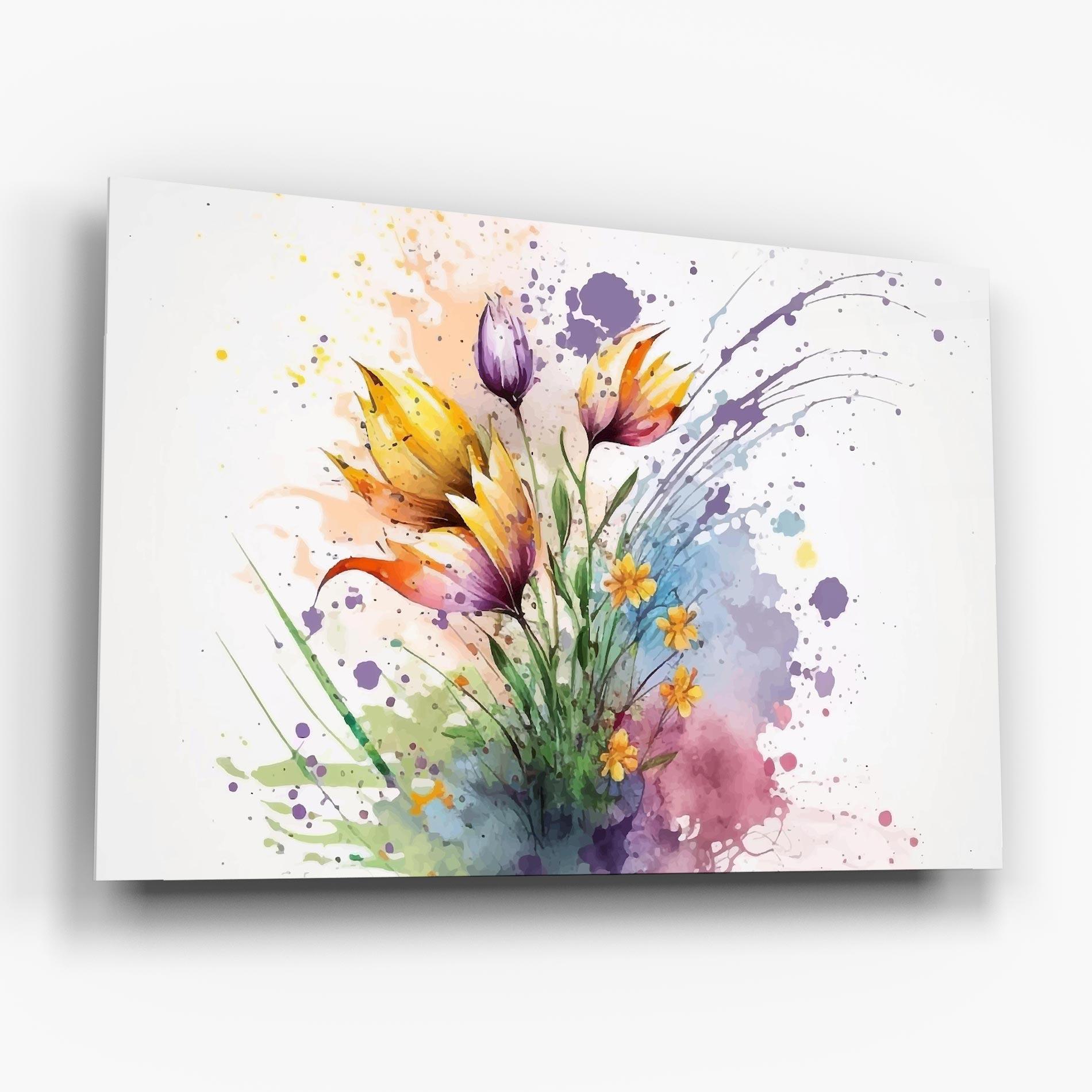 Tablou Sticla Purple Yellow Spring mockup 6