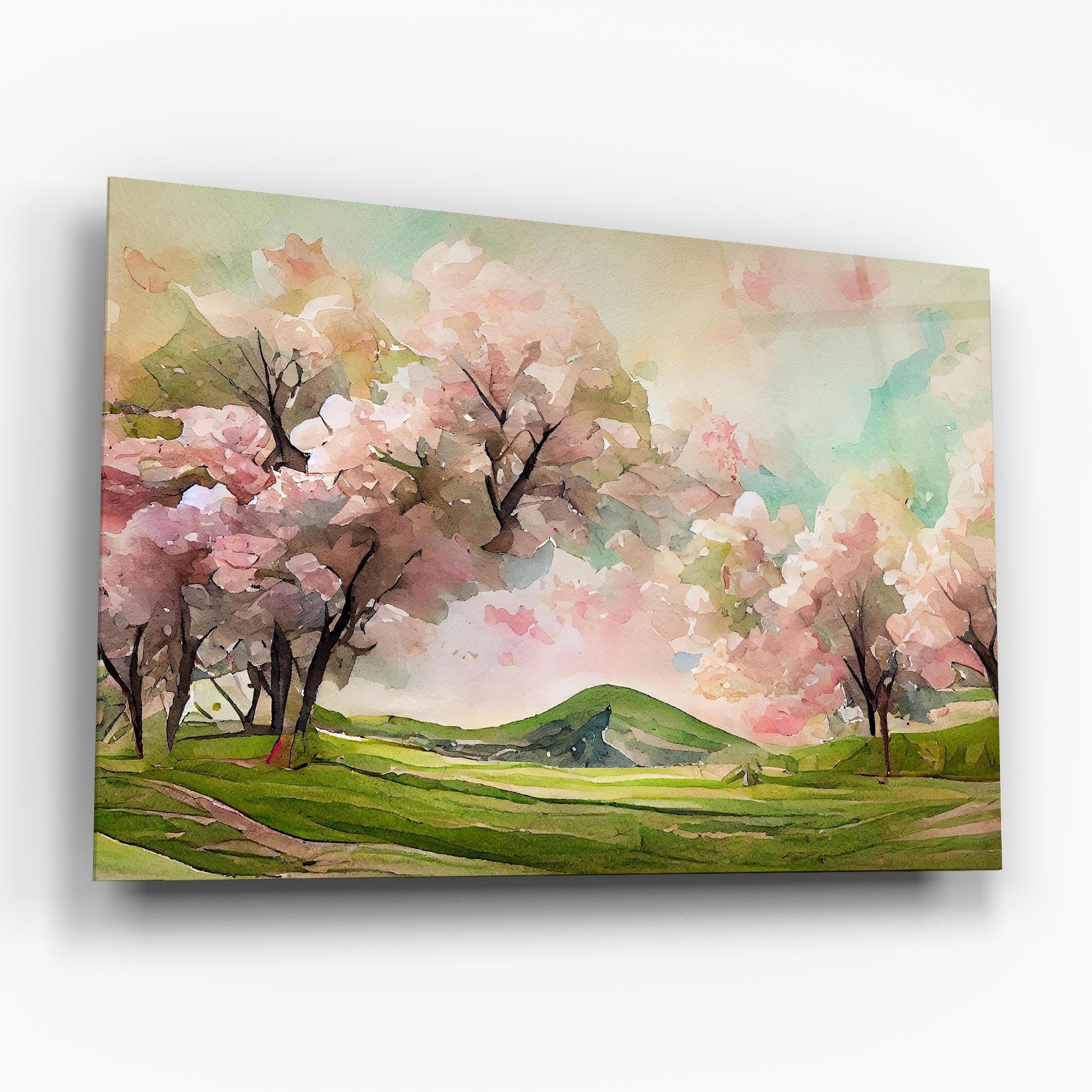 Tablou Sticla Spring Pink Trees mockup 6