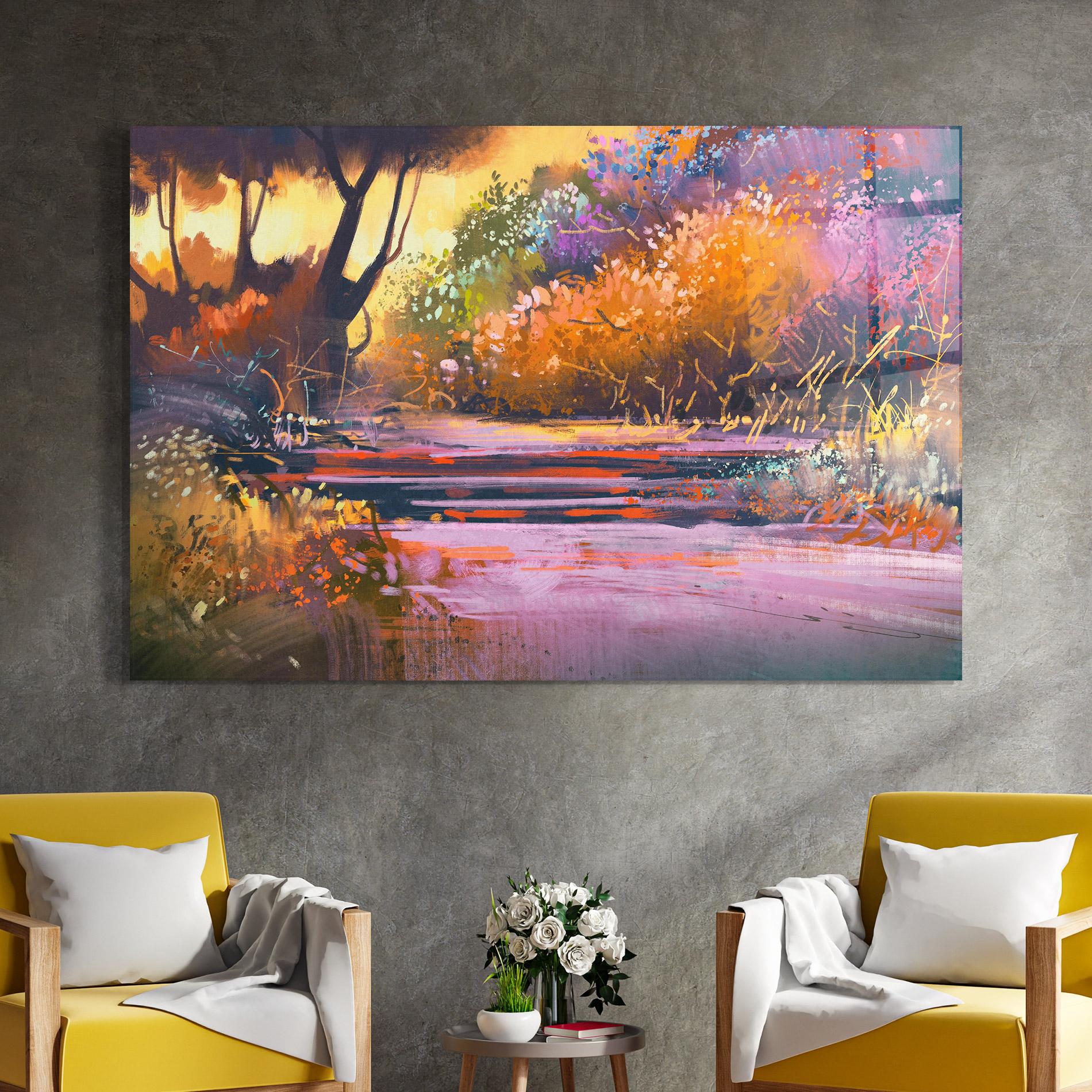 Tablou Sticla Landscape Colorful Trees mockup 4