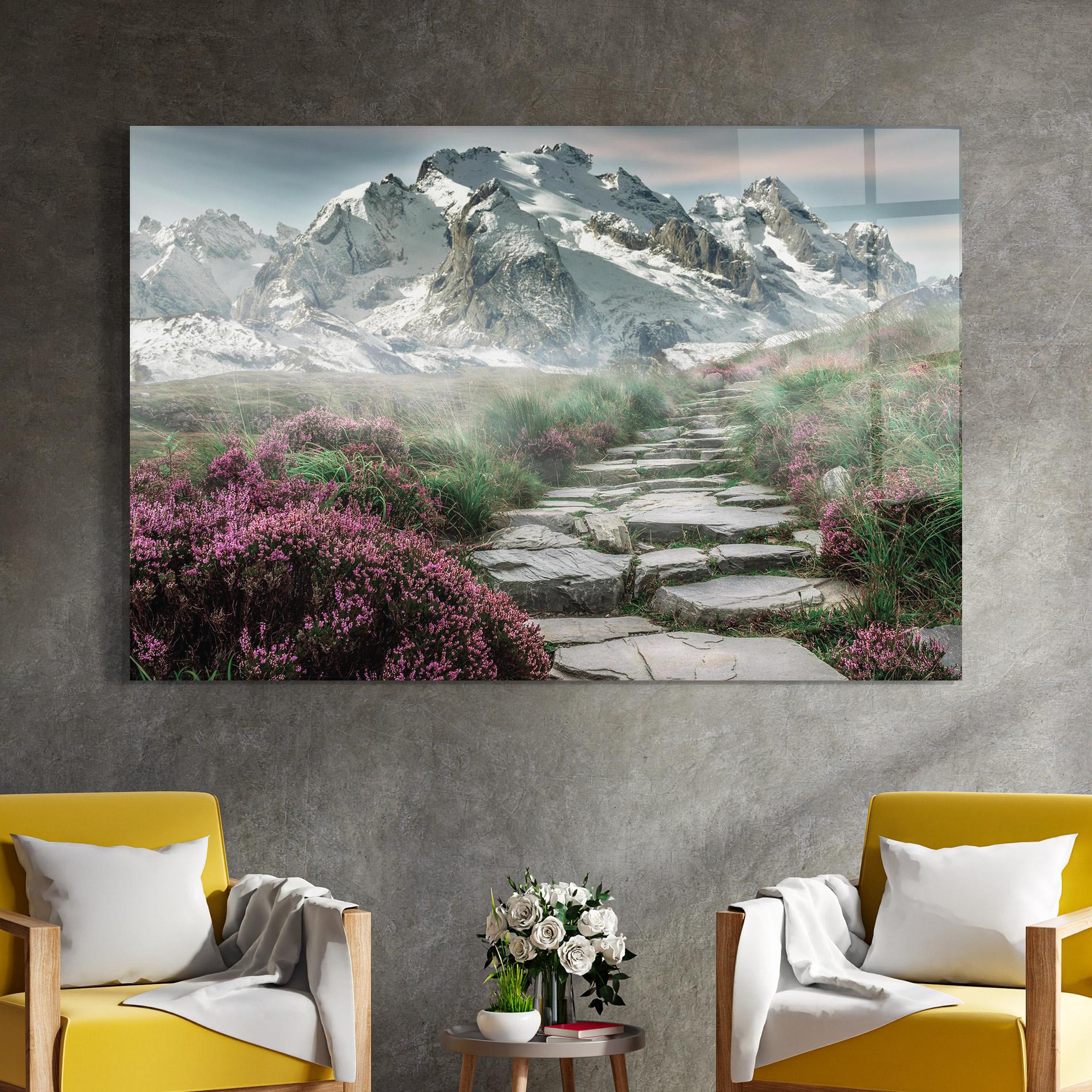 Tablou Sticla Mountain Spring View mockup 4