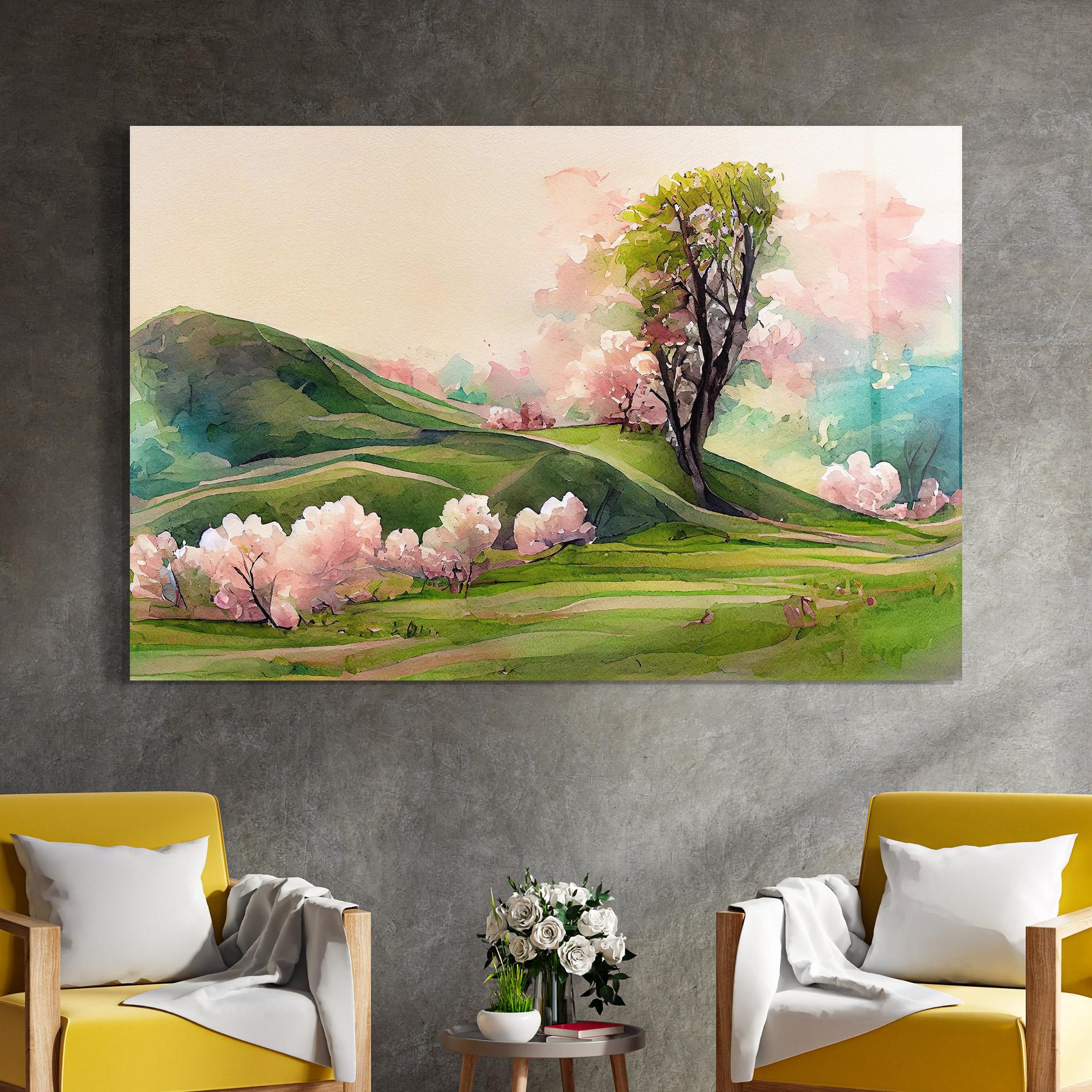 Tablou Sticla Pink Spring Trees mockup 4