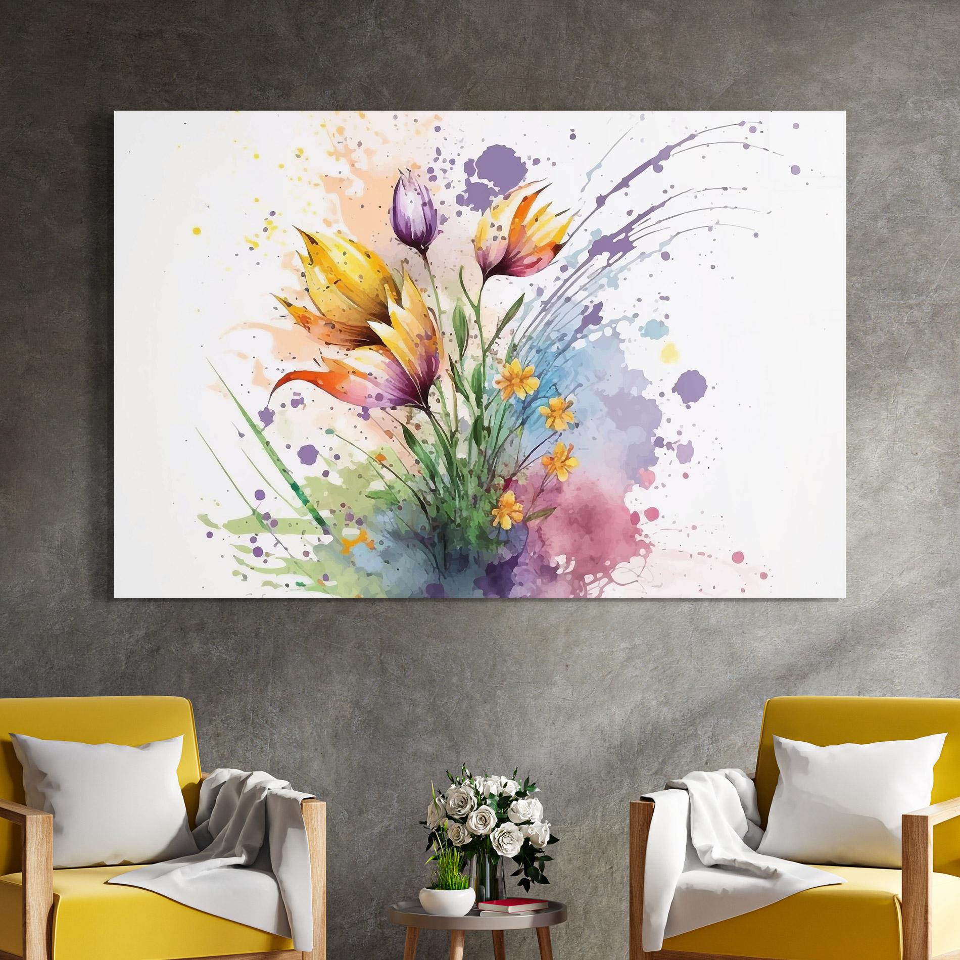 Tablou Sticla Purple Yellow Spring mockup 4