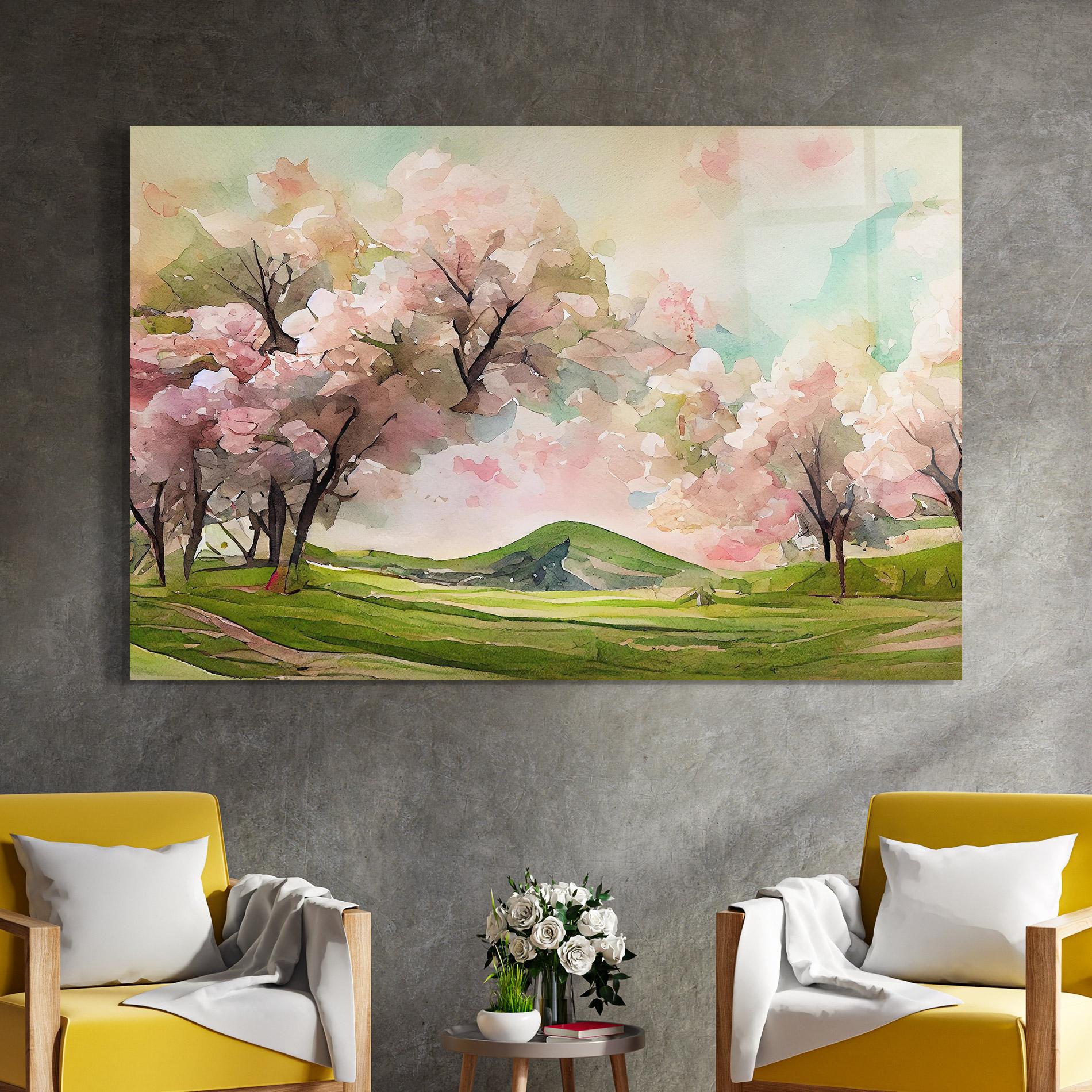 Tablou Sticla Spring Pink Trees mockup 4
