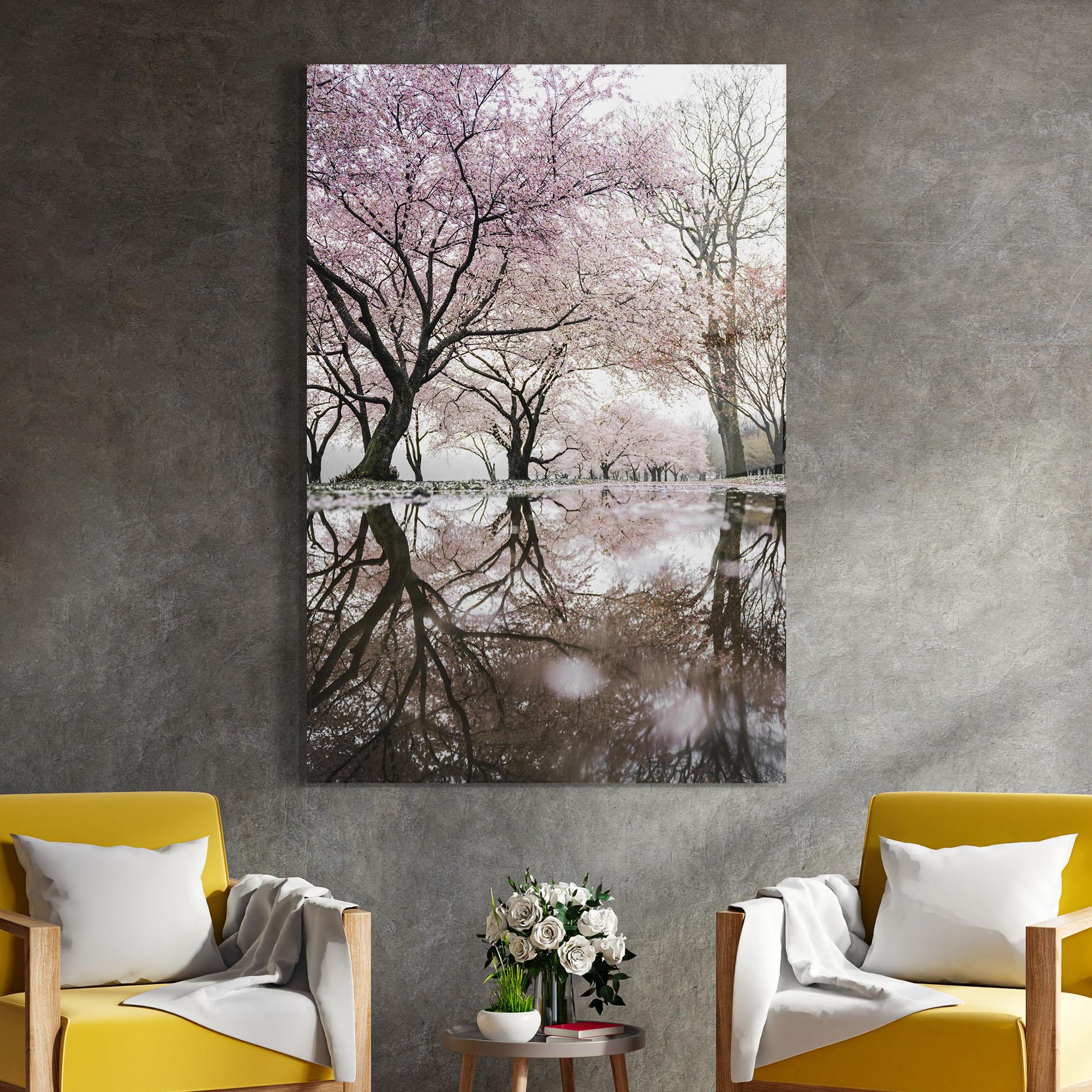 Tablou Sticla Pretty Pink Spring Tree mockup 4