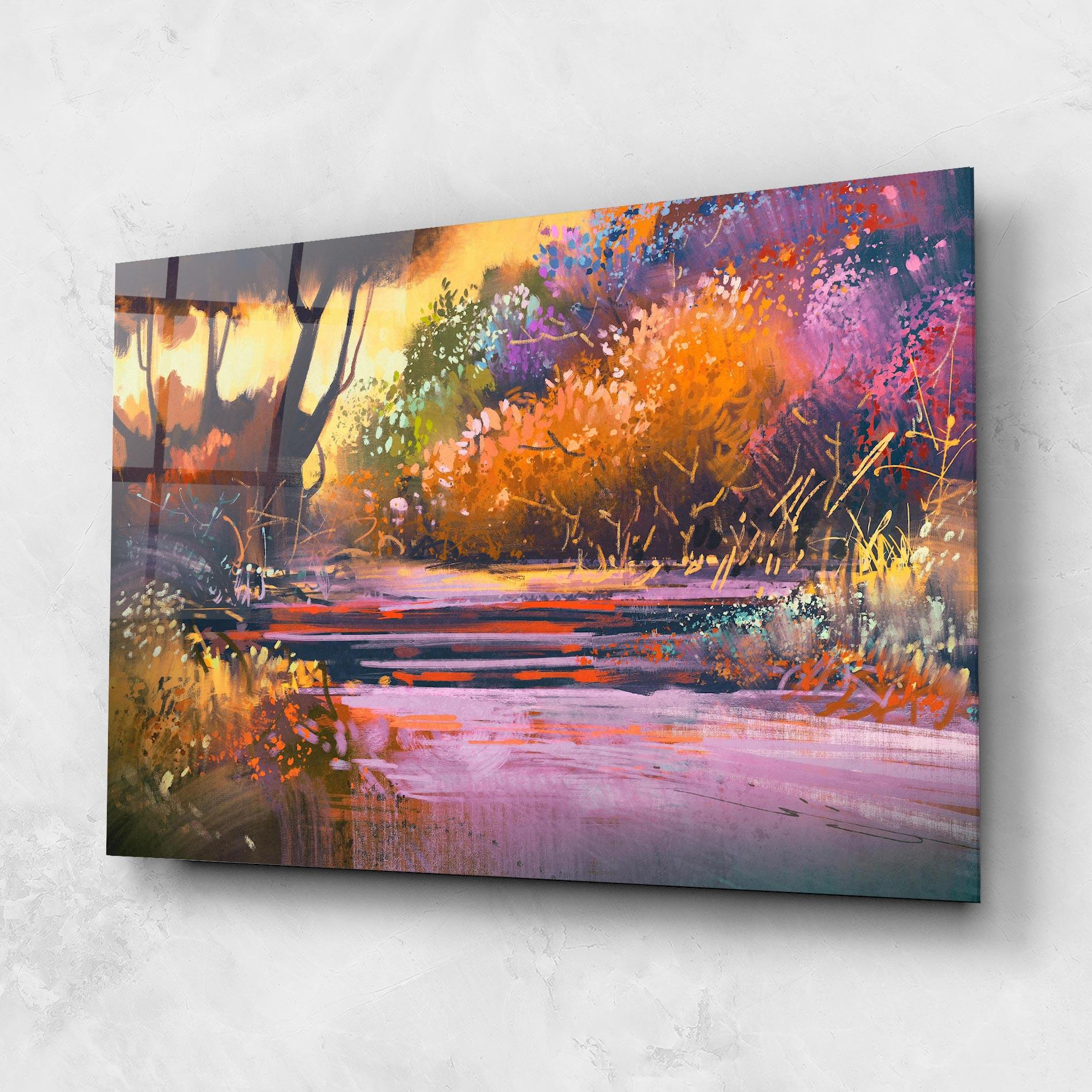 Tablou Sticla Landscape Colorful Trees mockup 1