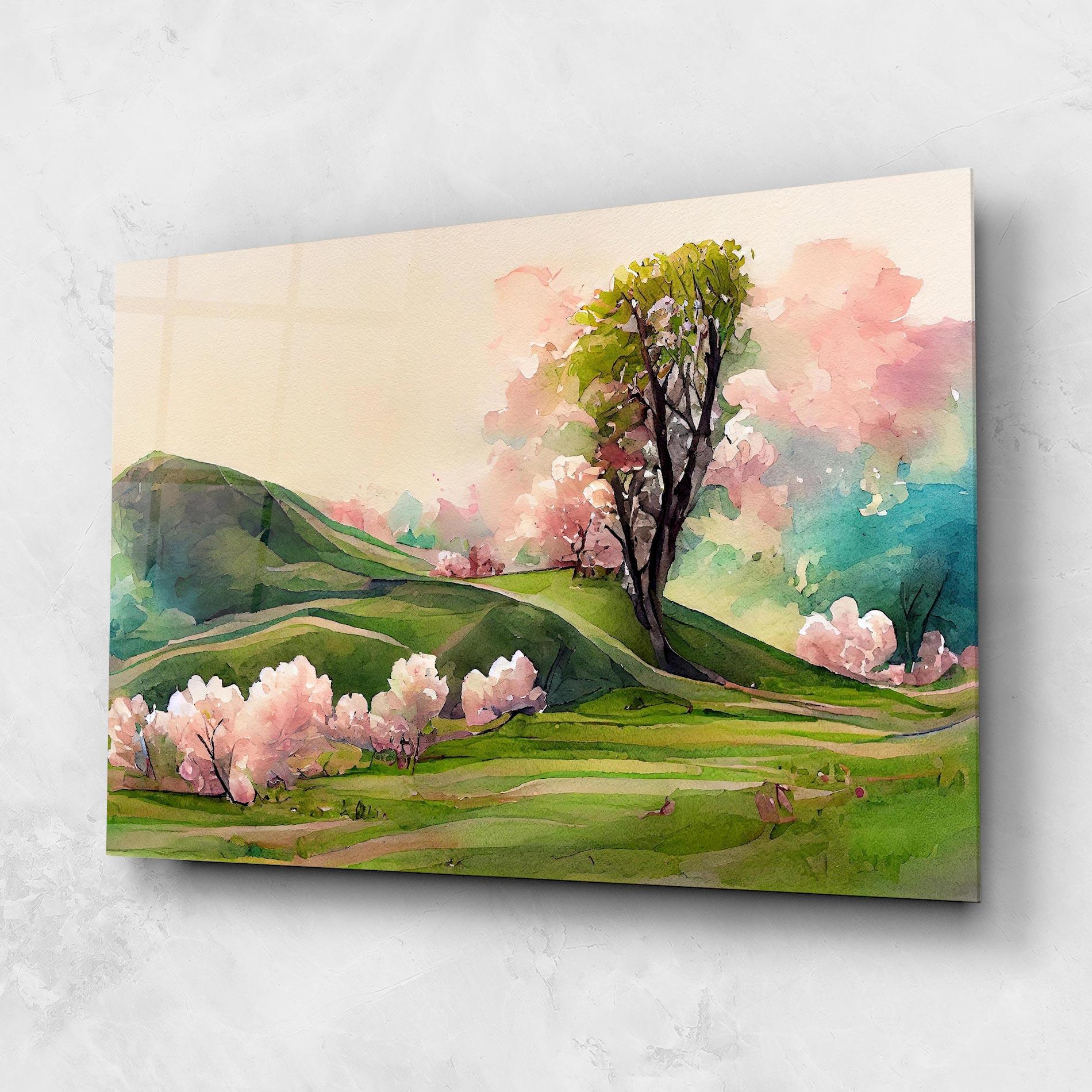Tablou Sticla Pink Spring Trees mockup 1
