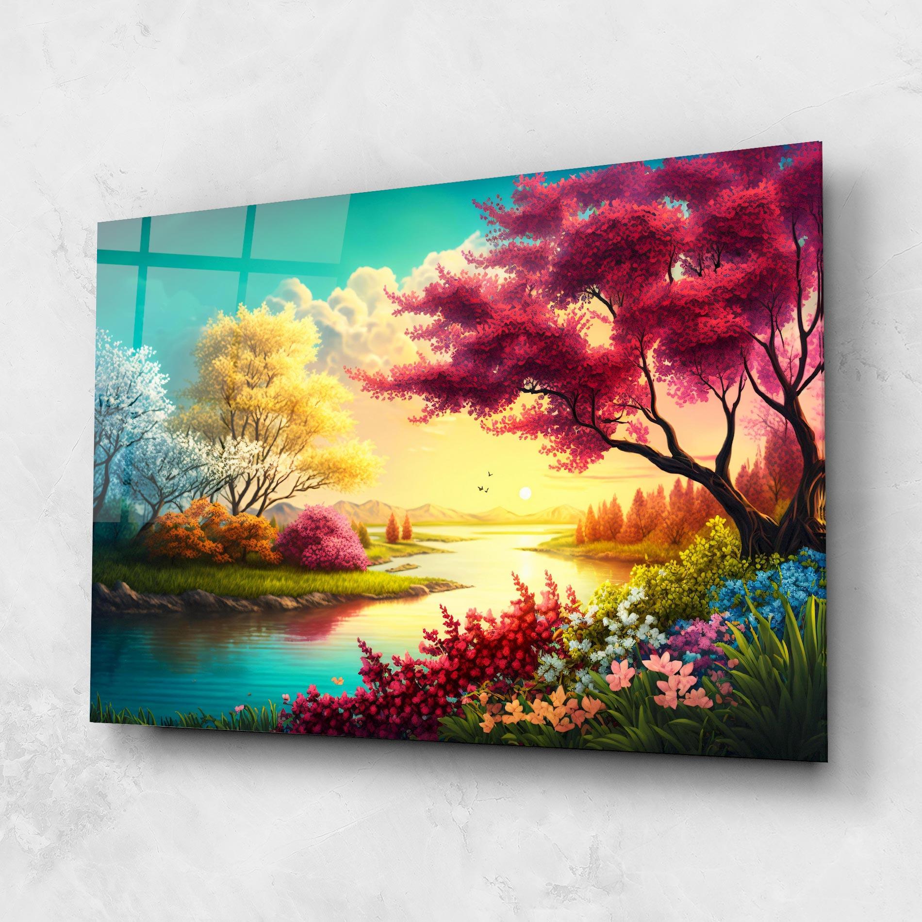 Tablou Sticla Pink Yellow Trees mockup 1