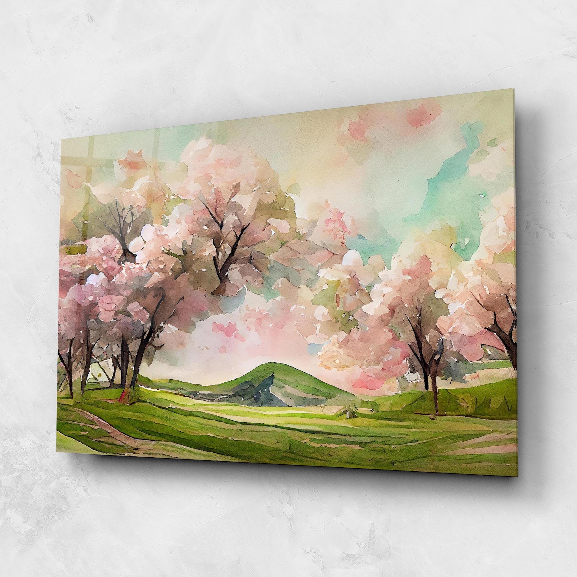 Tablou Sticla Spring Pink Trees mockup 1