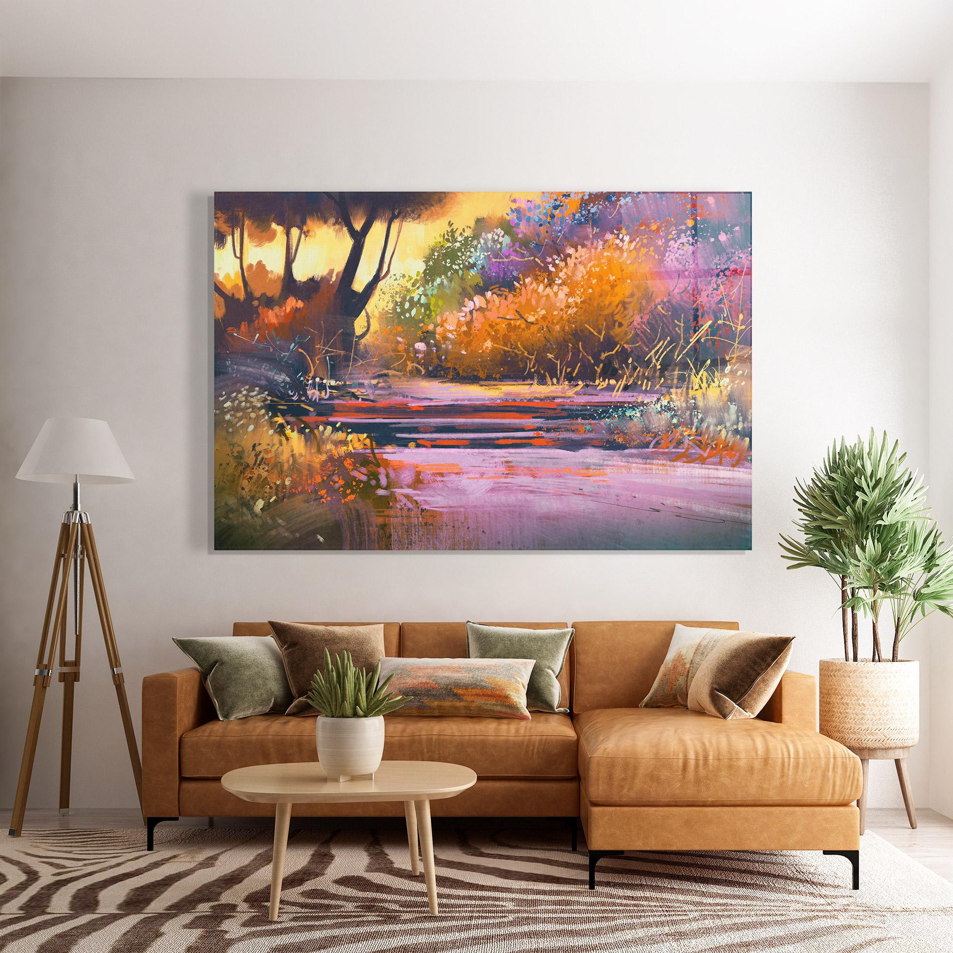 Tablou Sticla Landscape Colorful Trees mockup 7