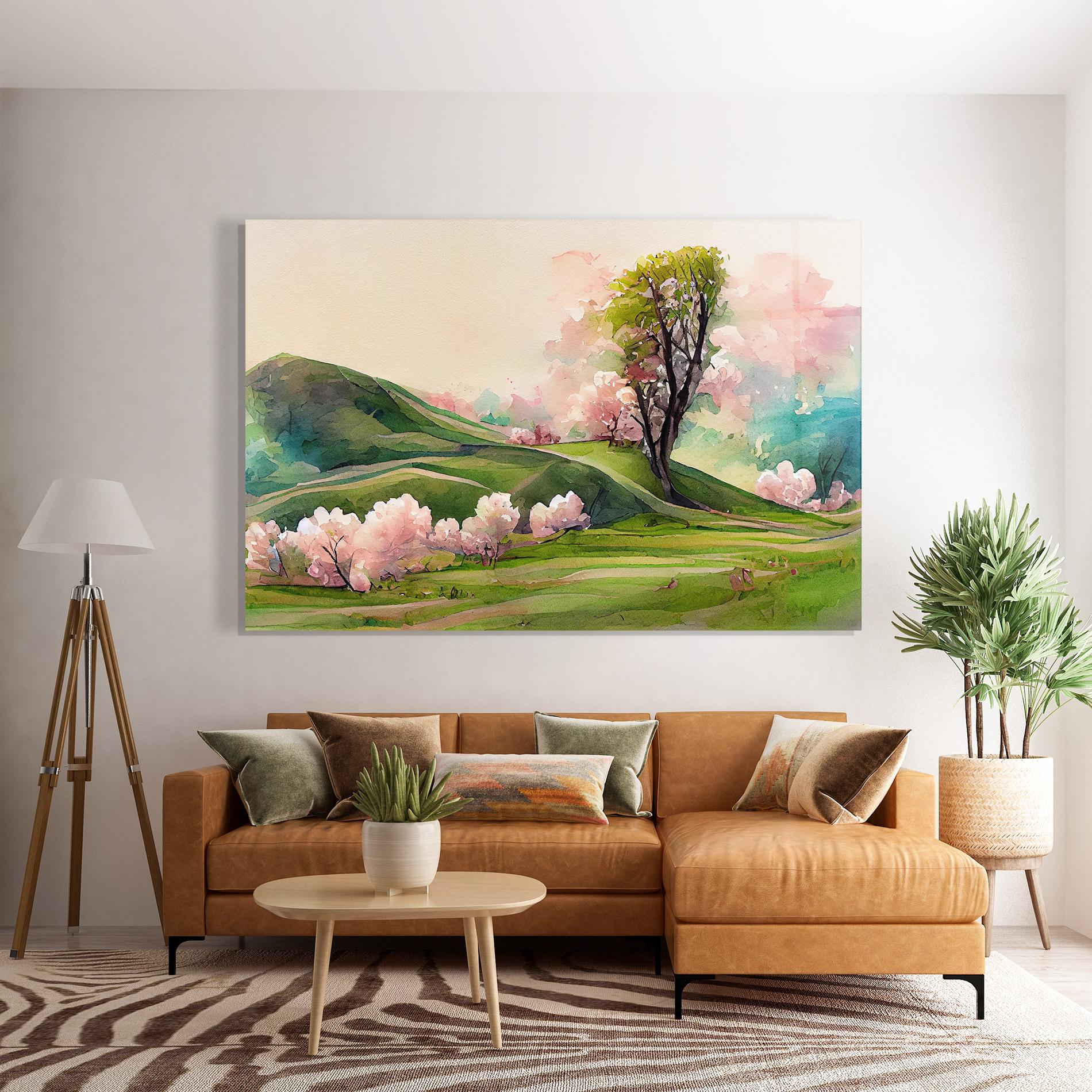 Tablou Sticla Pink Spring Trees mockup 7