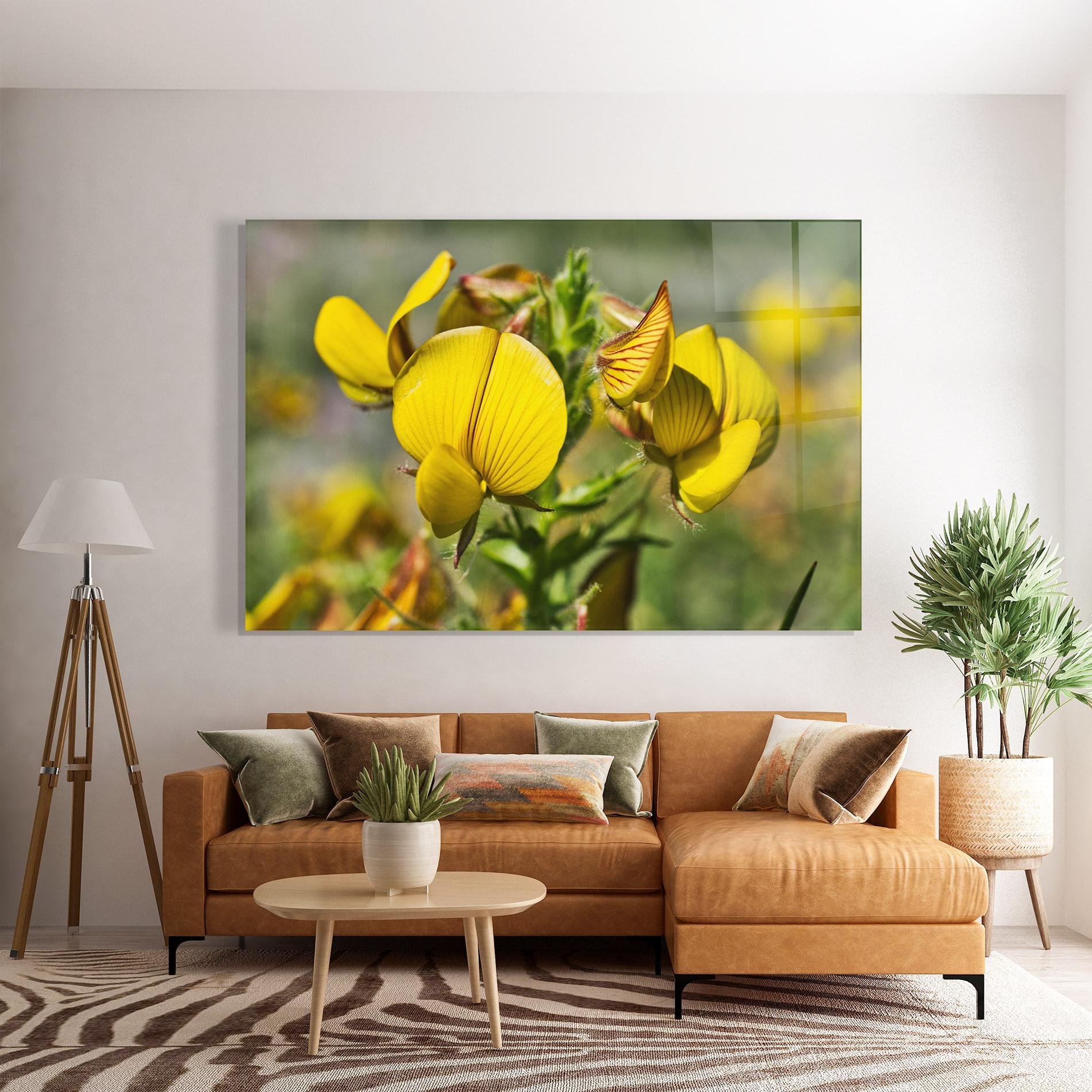 Tablou Sticla Pretty Spring Yellow Flower mockup 7