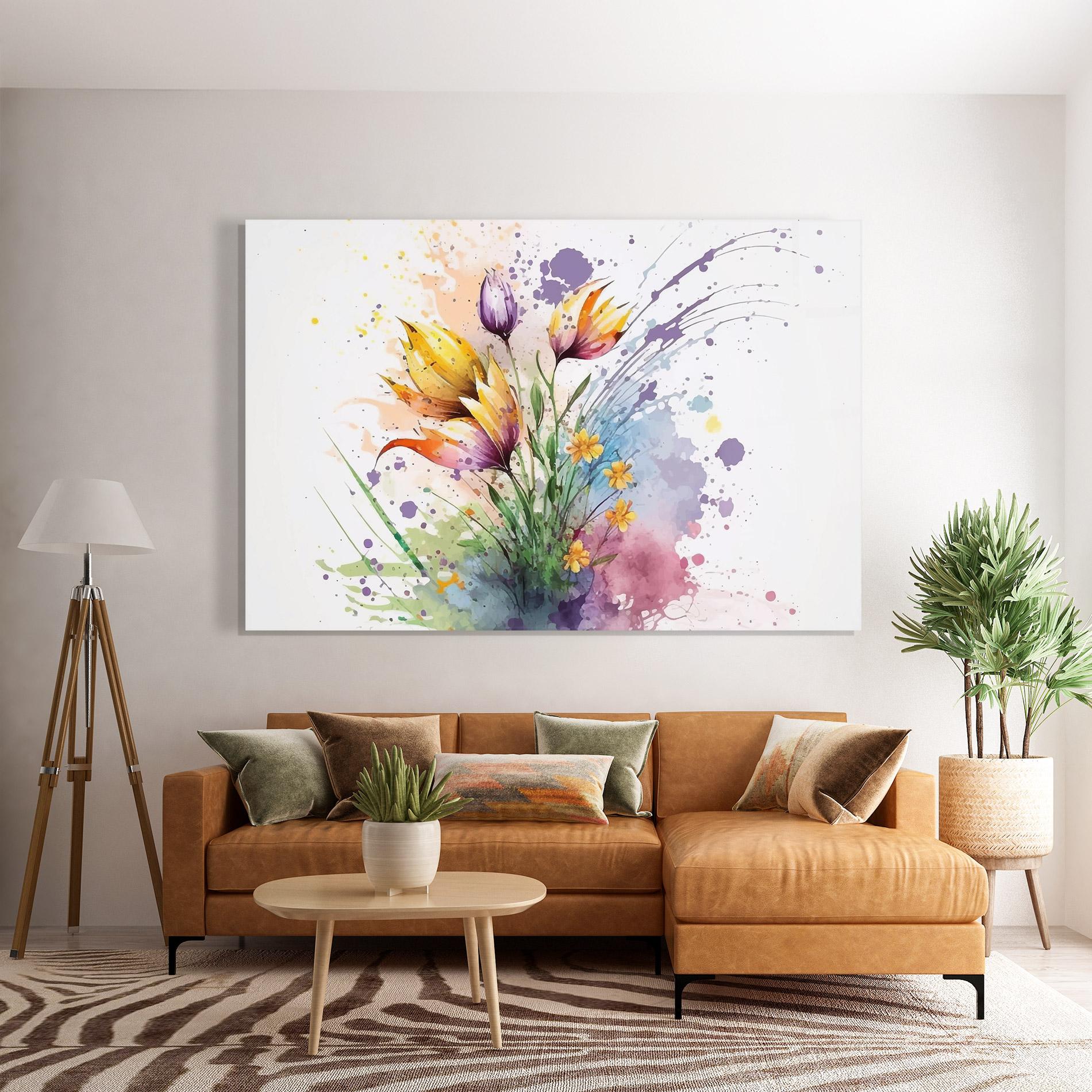 Tablou Sticla Purple Yellow Spring mockup 7