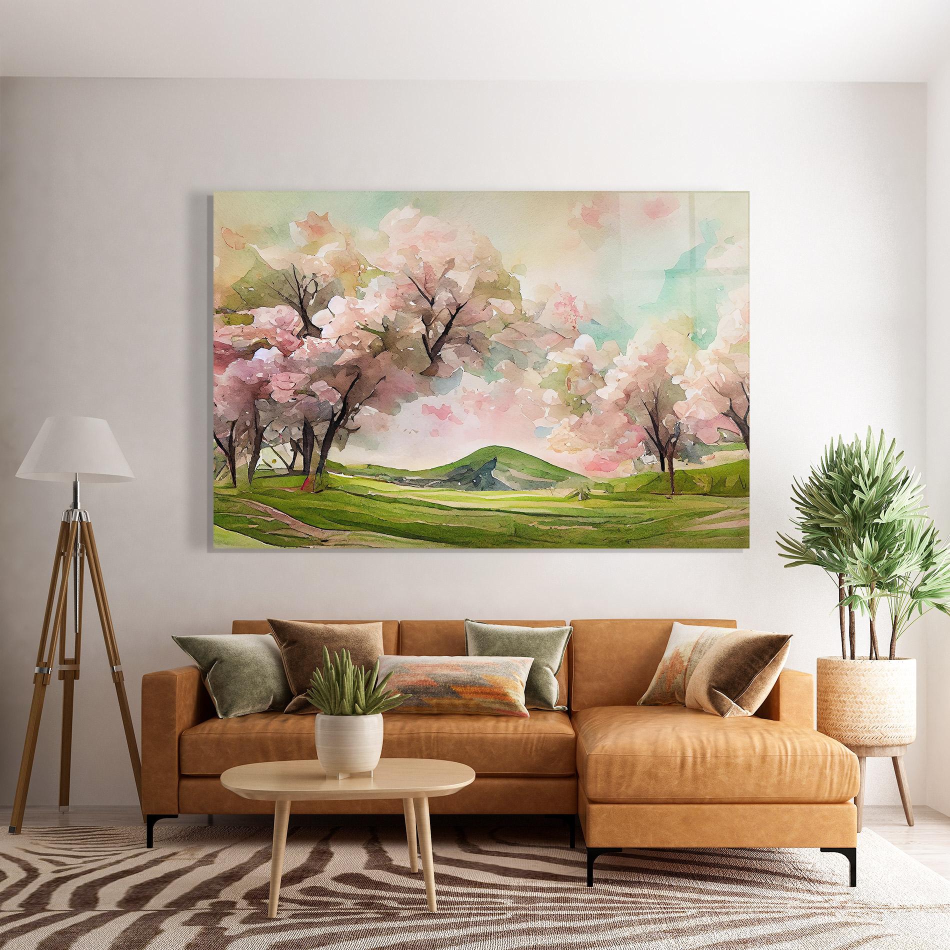 Tablou Sticla Spring Pink Trees mockup 7