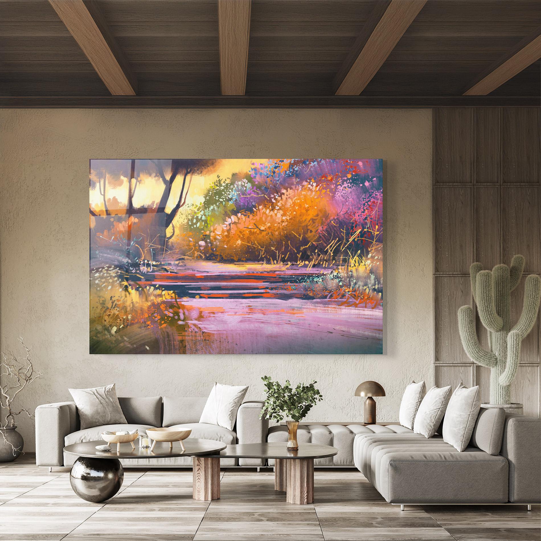 Tablou Sticla Landscape Colorful Trees mockup 8