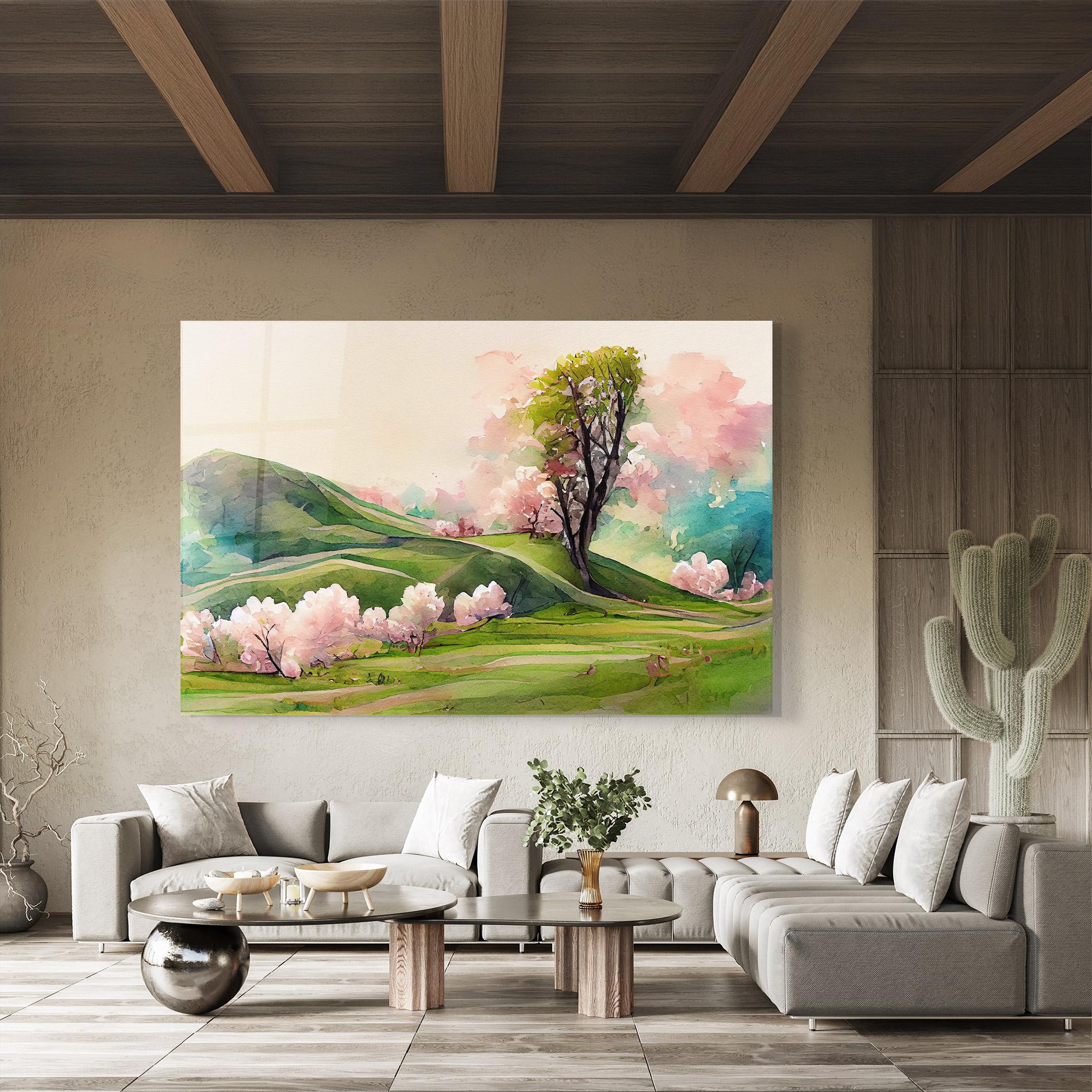 Tablou Sticla Pink Spring Trees mockup 8