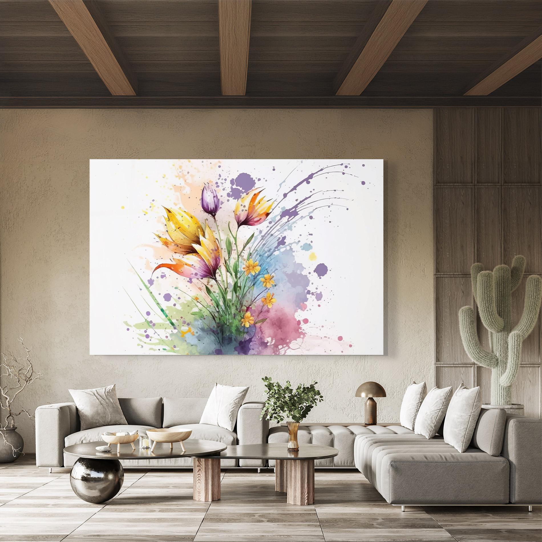 Tablou Sticla Purple Yellow Spring mockup 8