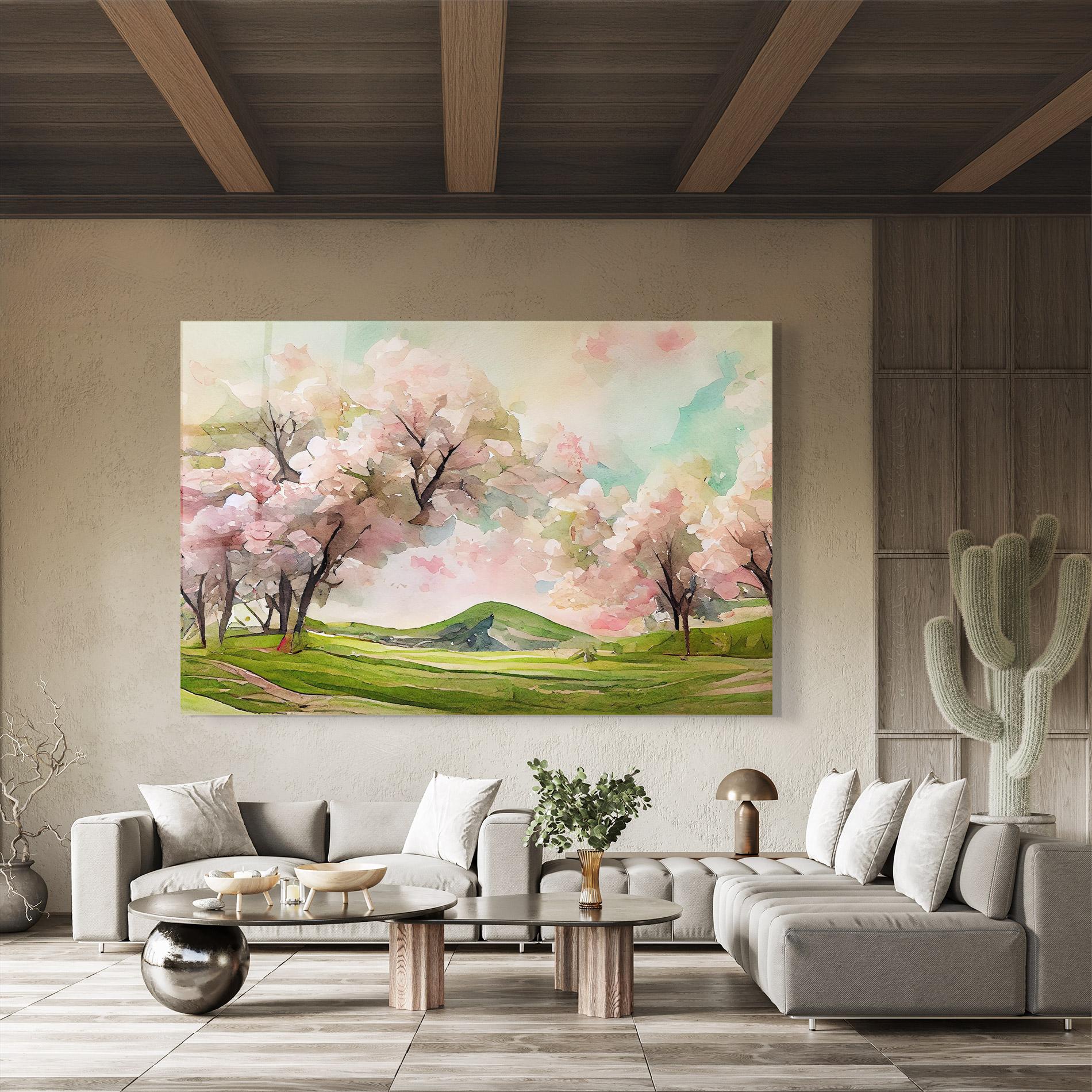 Tablou Sticla Spring Pink Trees mockup 8