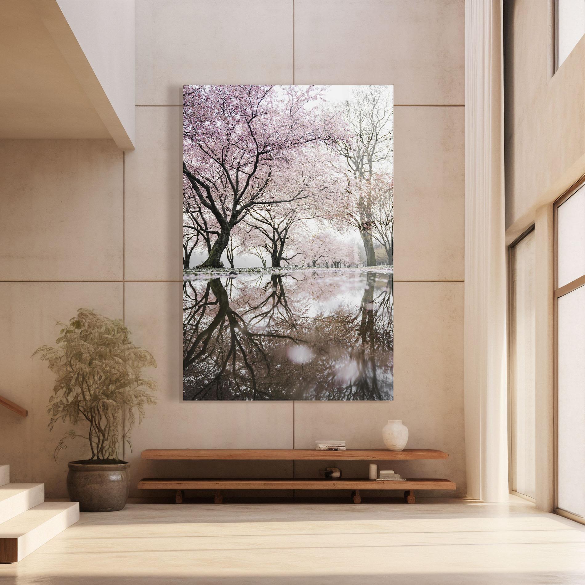 Tablou Sticla Pretty Pink Spring Tree mockup 8