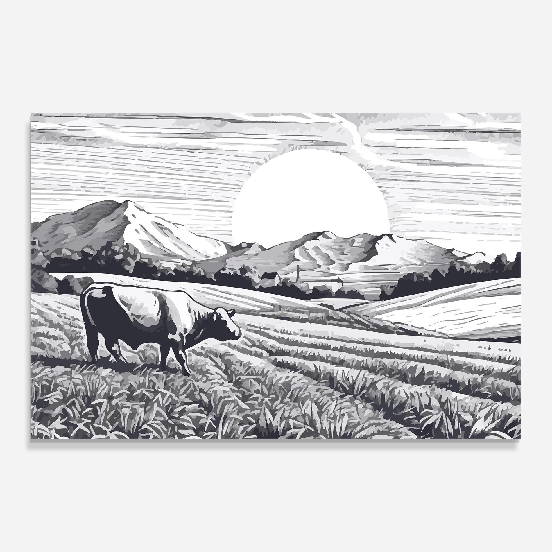 Tablou Sticla Cow Grey Ink mockup 0