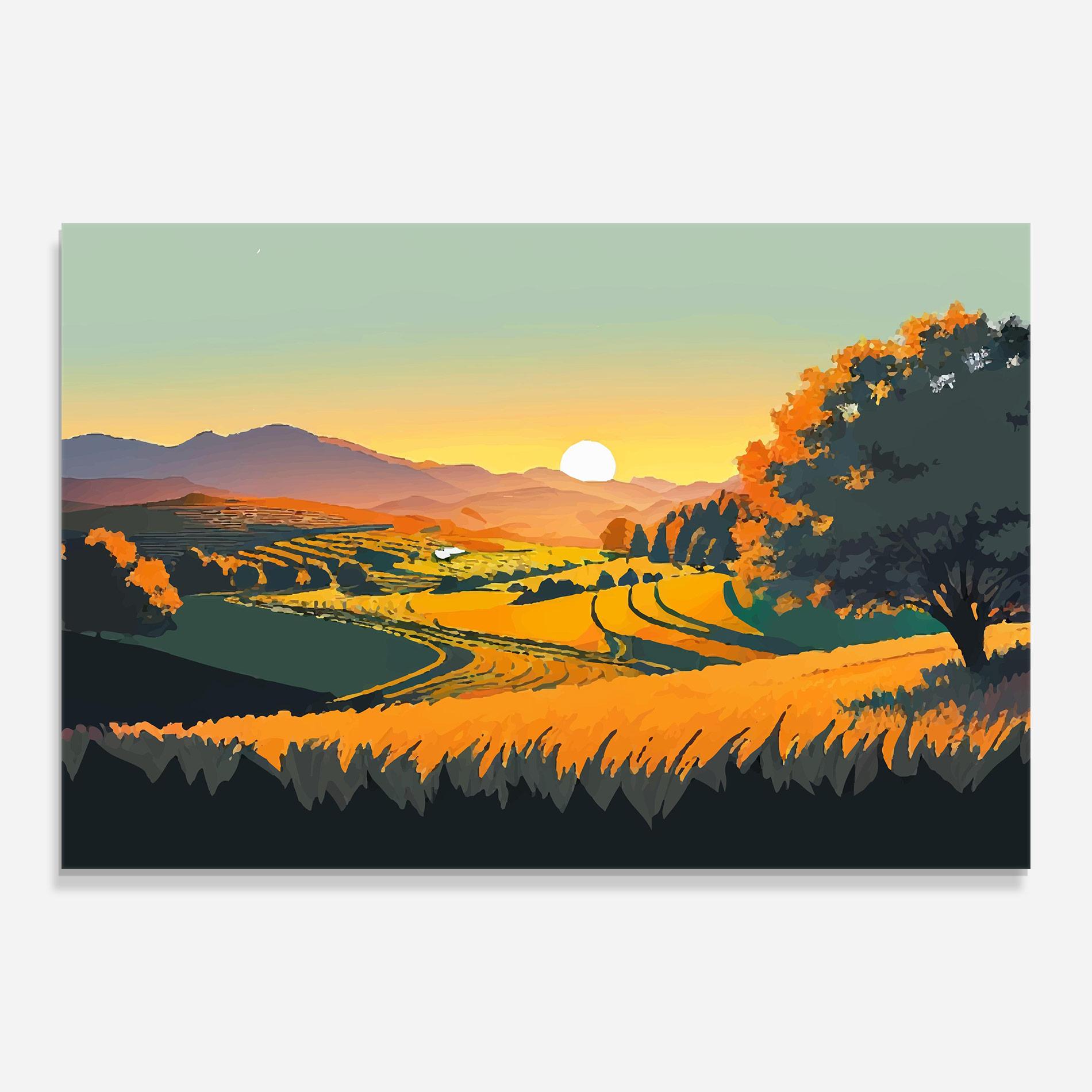 Tablou Sticla Rural Sunset Field mockup 0