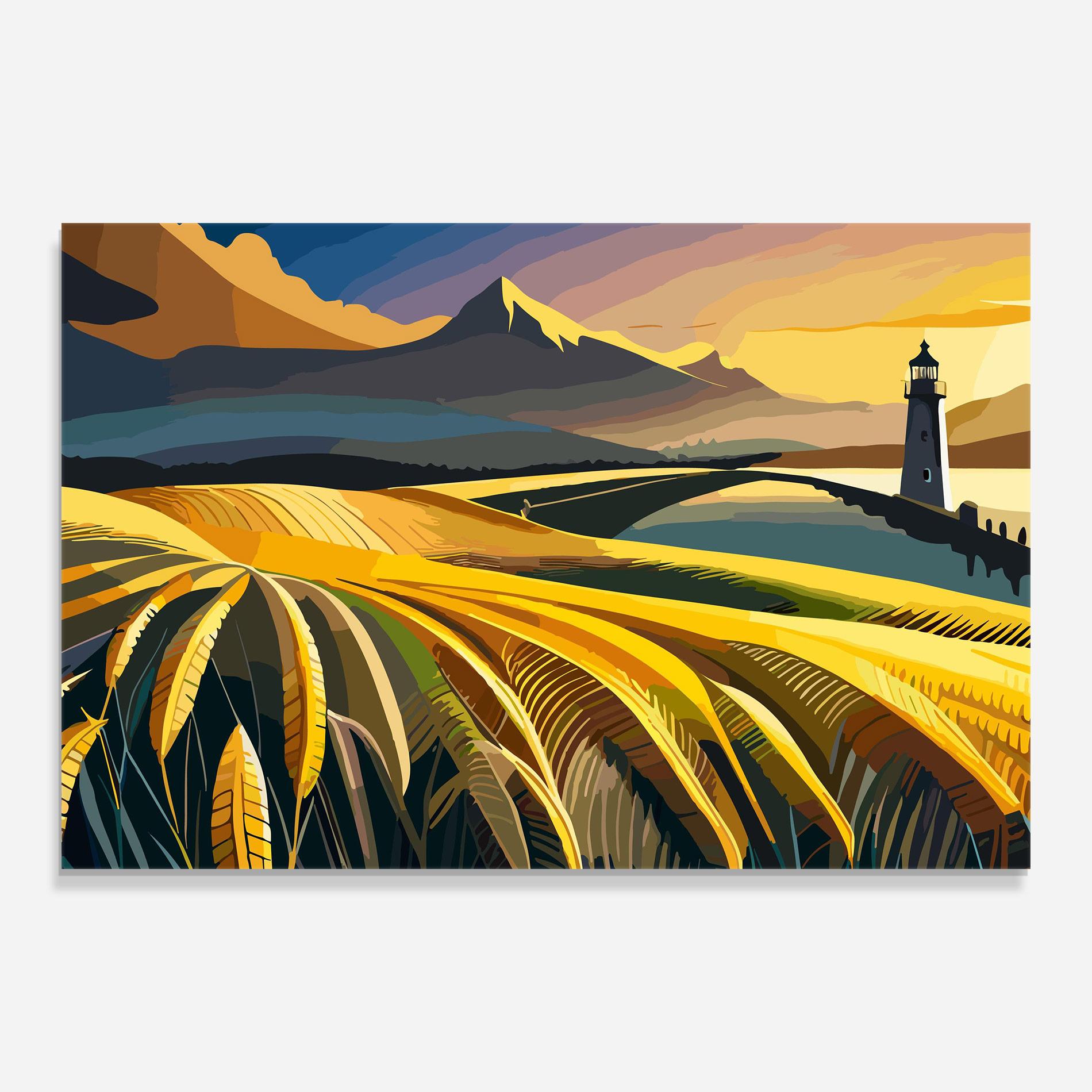 Tablou Sticla Yellow Field Tower mockup 0