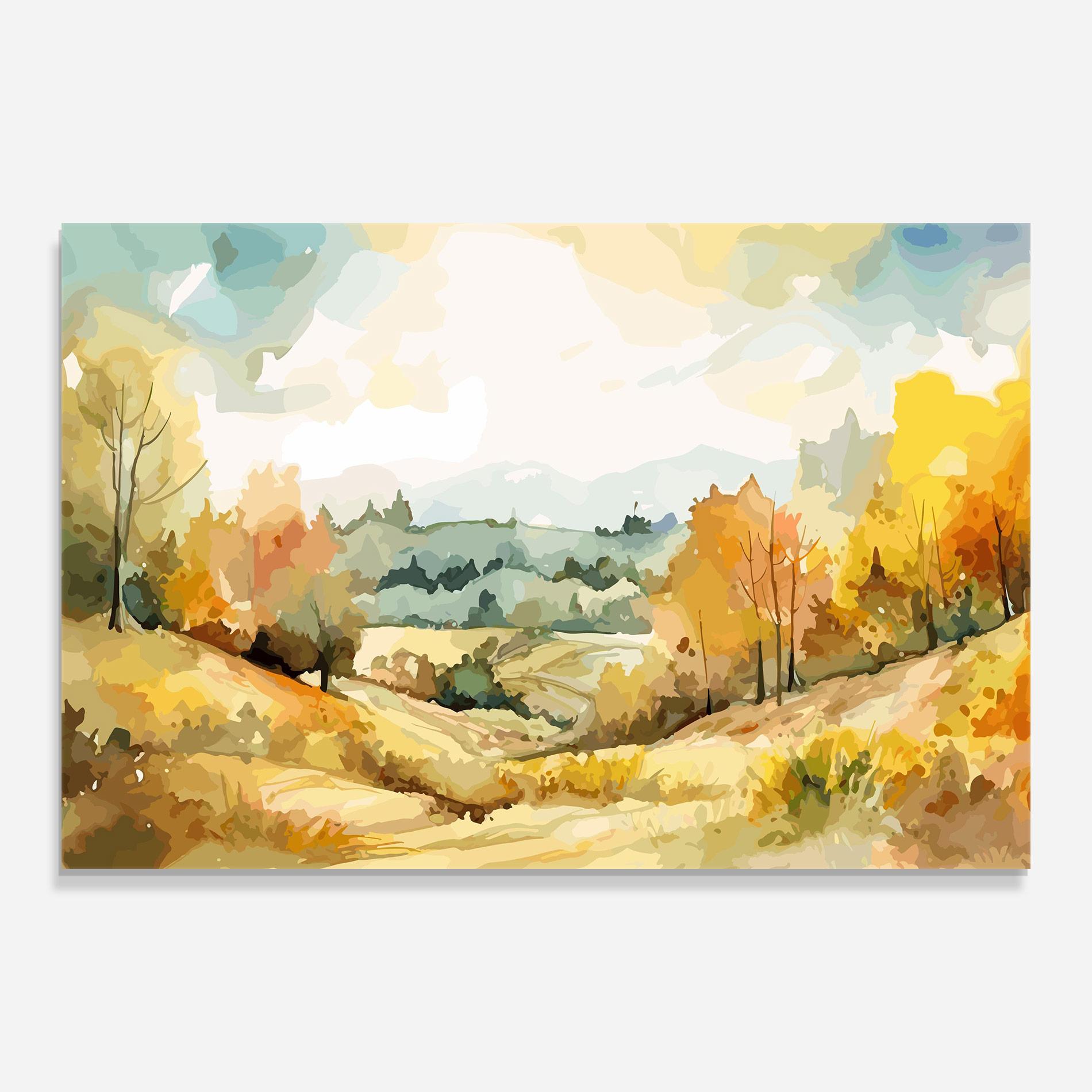 Tablou Sticla Yellow Rural Trees mockup 0