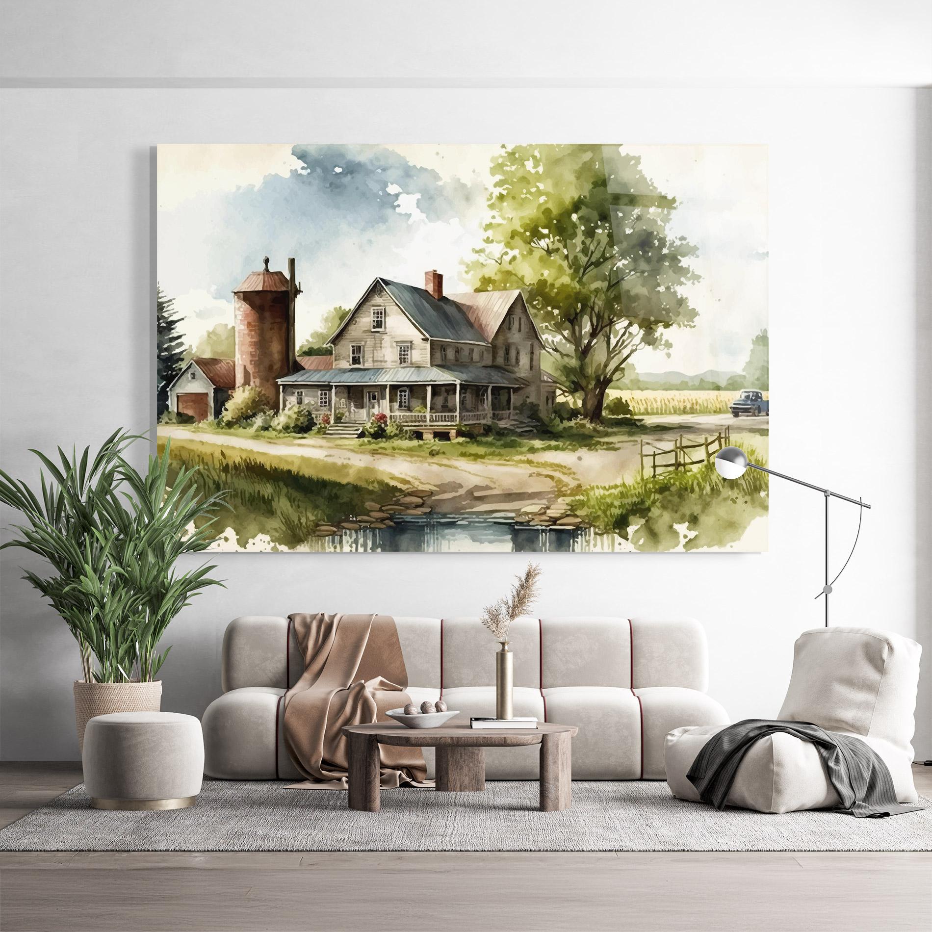 Tablou Sticla Farm Blue Car mockup 9