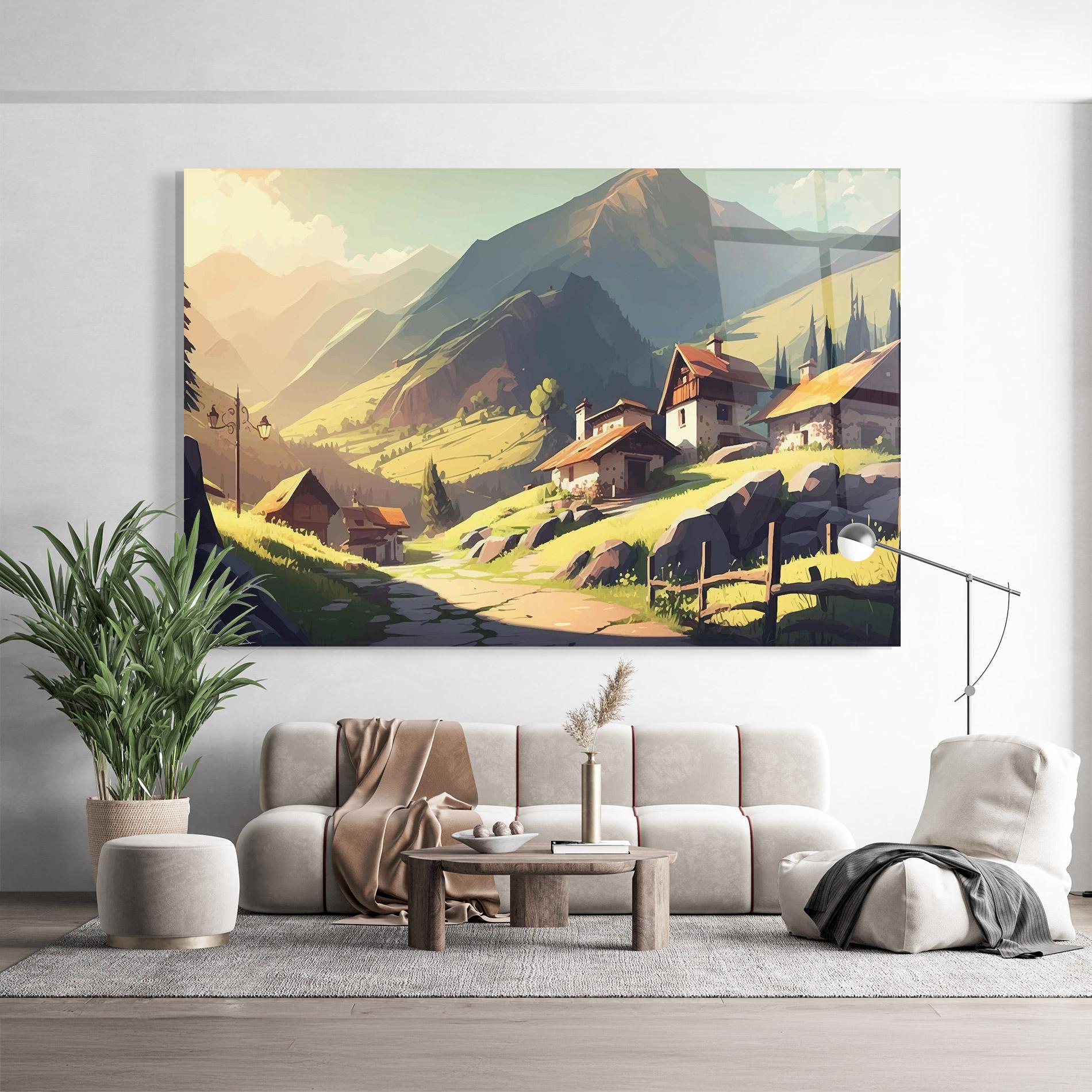 Tablou Sticla Grassy Mountain View mockup 9