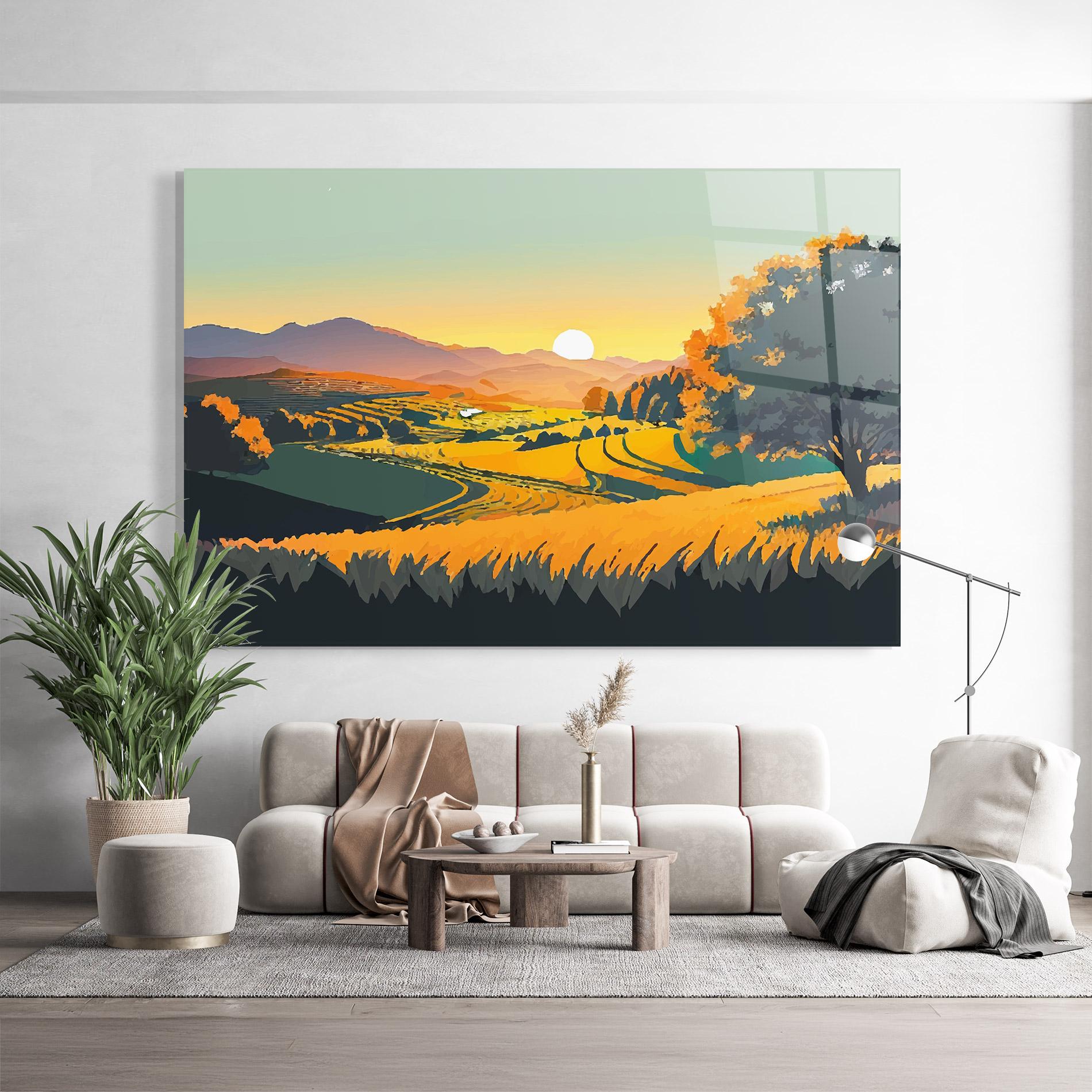 Tablou Sticla Rural Sunset Field mockup 9